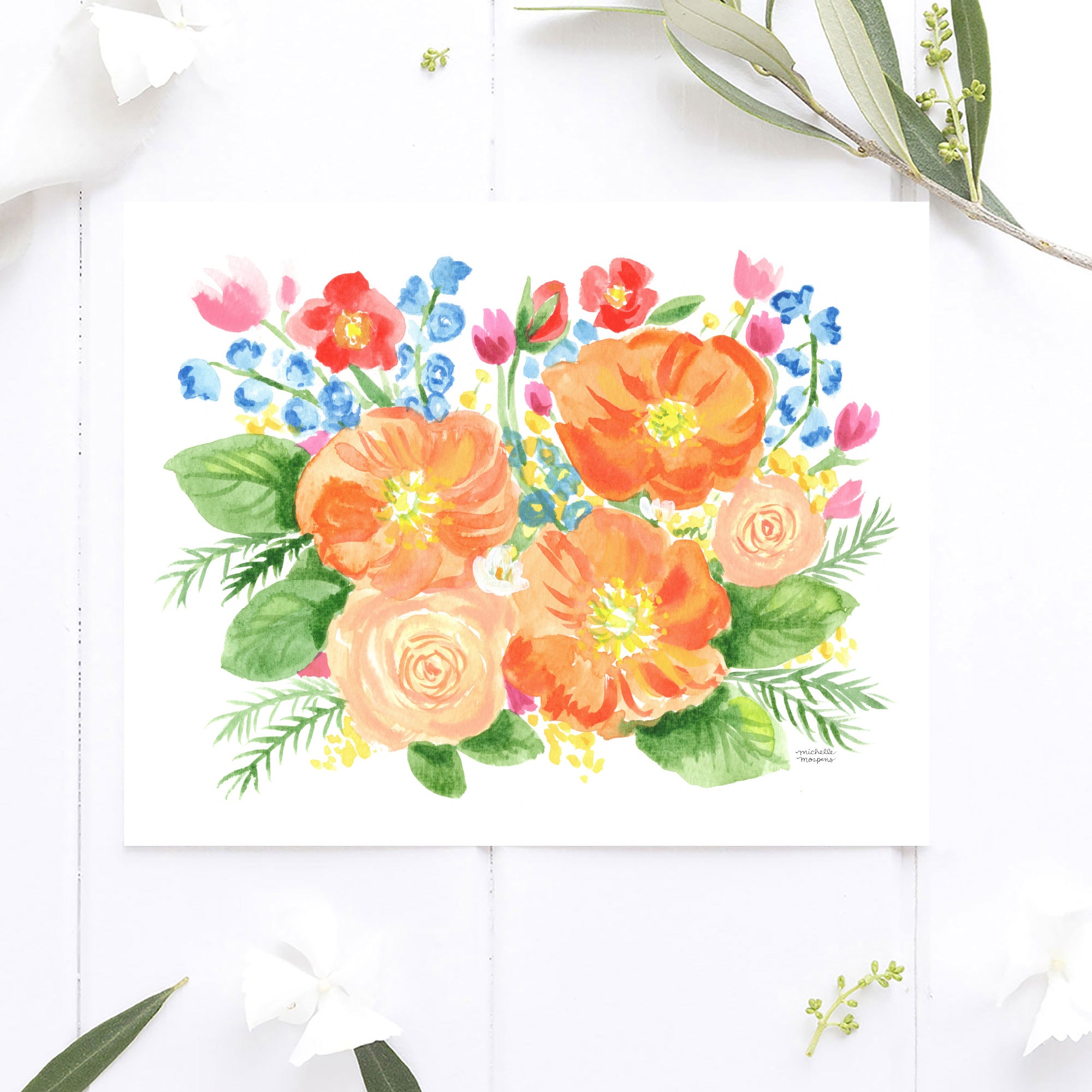Orange Bouquet Flowers Wall Art Print