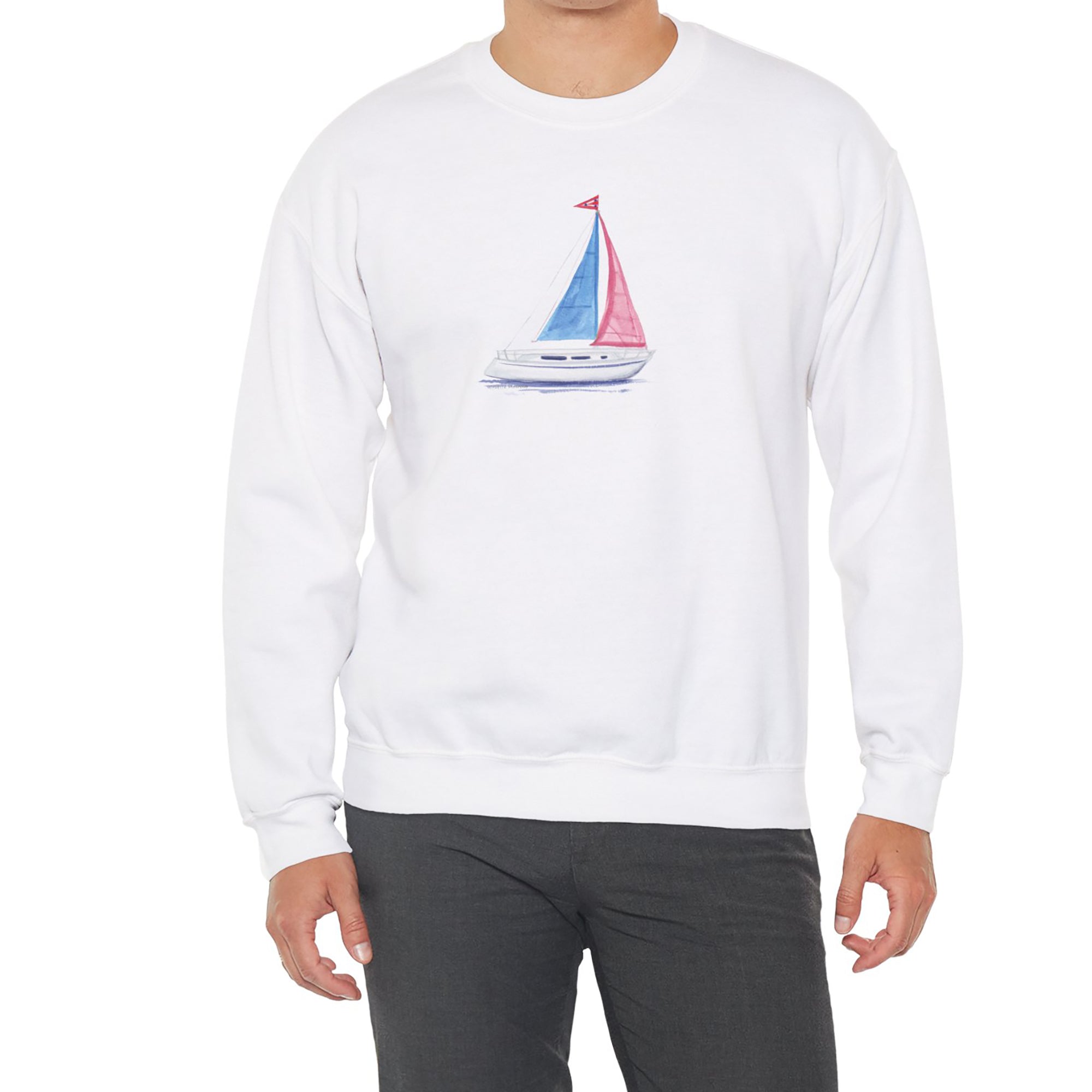 Coastal Watercolor Sailboat Crewneck Sweatshirt Unisex Crewneck Sweatshirt