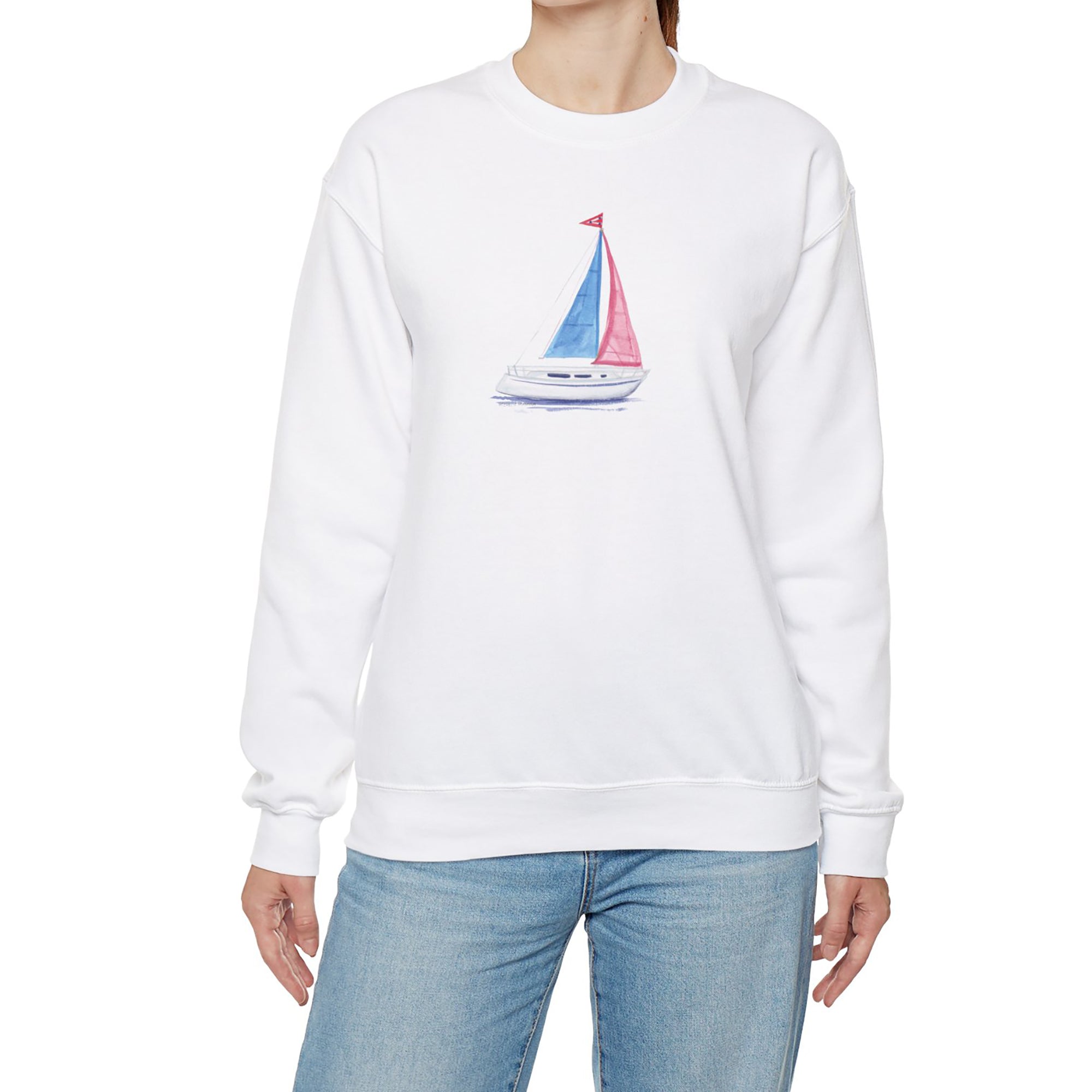 Coastal Watercolor Sailboat Crewneck Sweatshirt Unisex Crewneck Sweatshirt