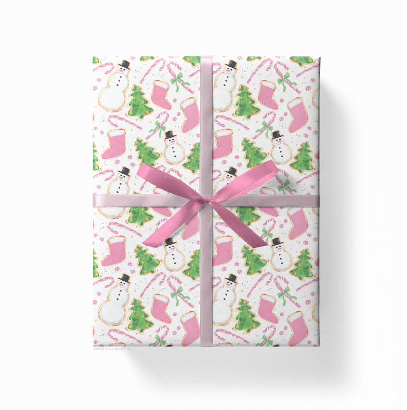 Pink Christmas Cookies Gift Wrap Sheets | Holiday Gift Wrapping