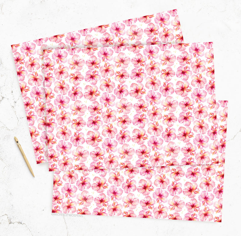 Pinstripes Pink Floral Wrapping Paper - 20 Sheets