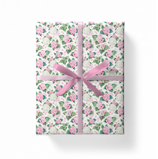 Watercolor Hydrangeas Flowers Wrapping Paper by Michelle Mospens, Holiday, Baby, Wedding, Birthday Gift Wrap