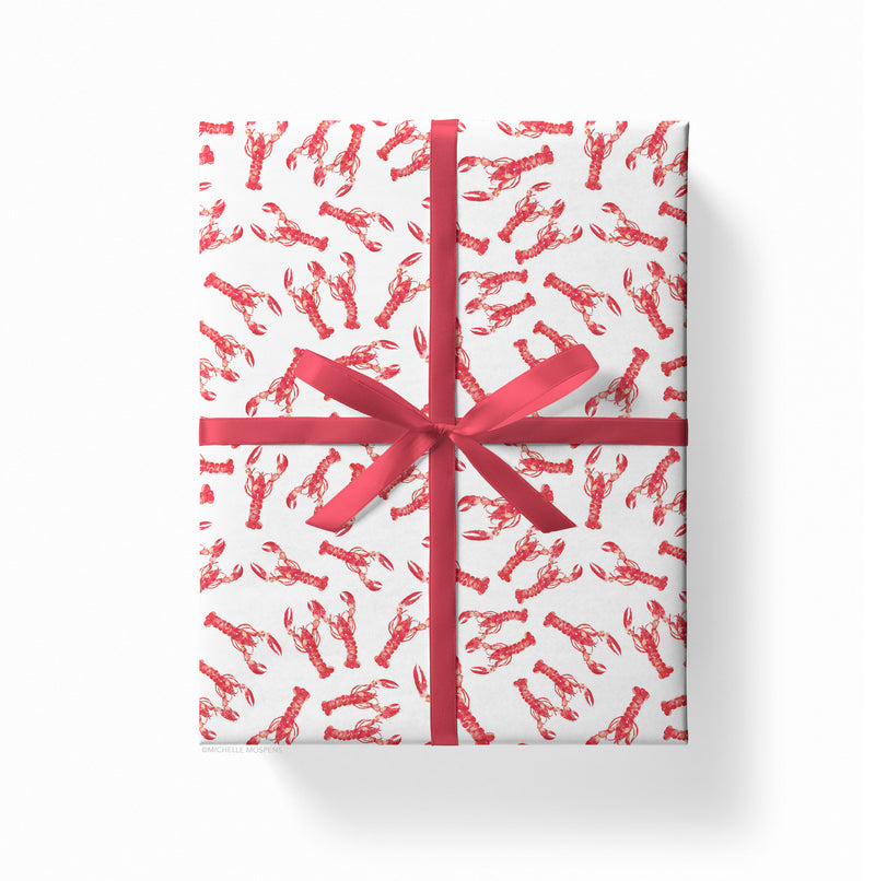 Lobster Lover Watercolor Coastal Wrapping Paper by Michelle Mospens, Beach Wrapping Paper, Holiday, Christmas, Birthday Gift Wrap