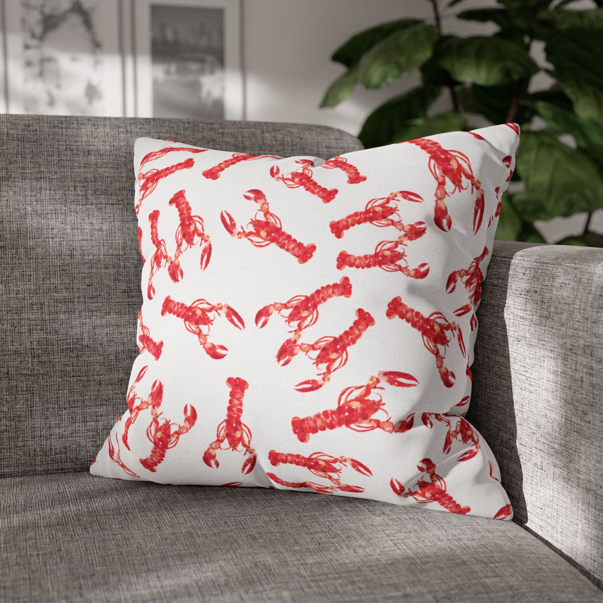 Watercolor Nautical Lobsters 20 x 20 Beachy Coastal Square Pillow Cover Case