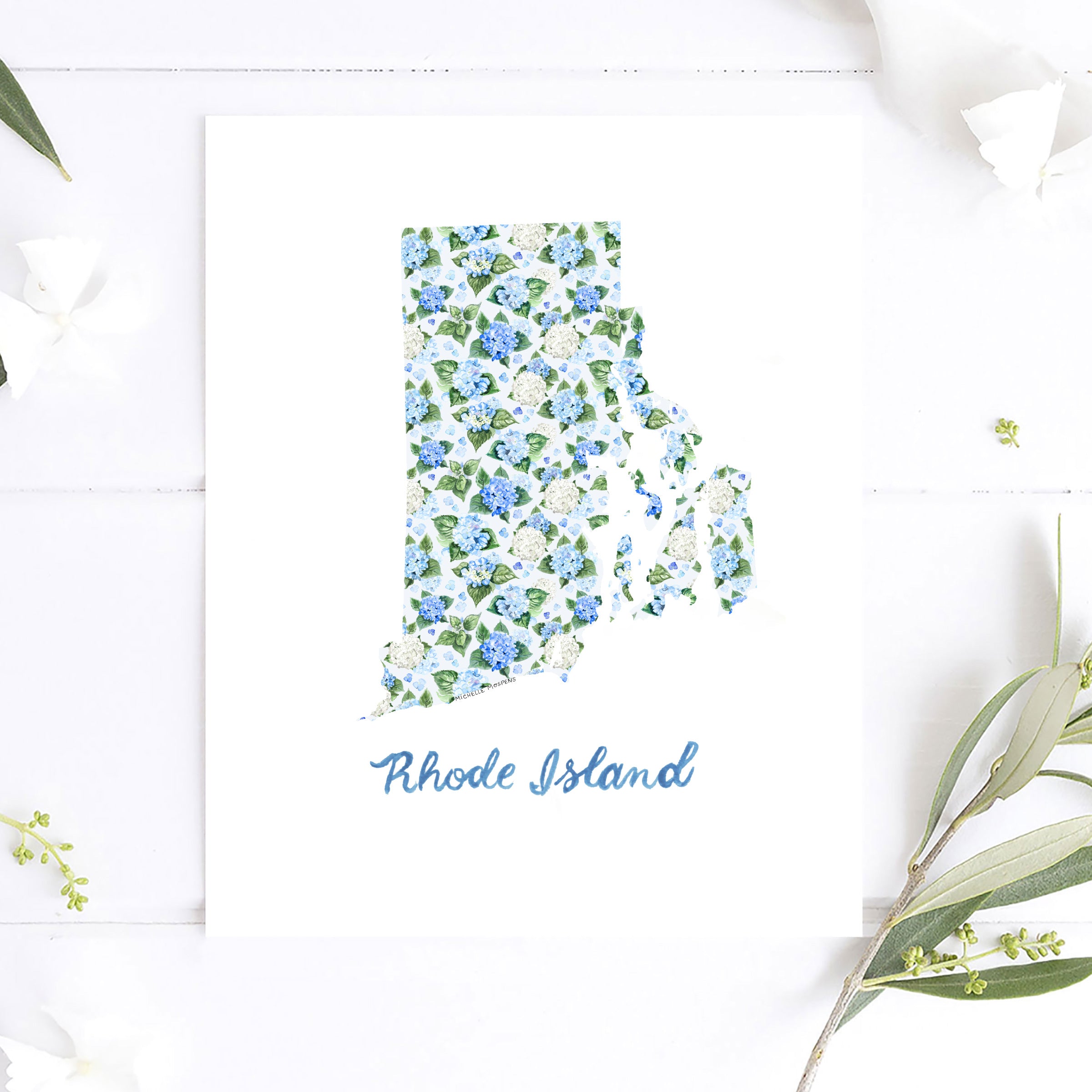 Watercolor Rhode Island State Wall Art Print by Michelle Mospens