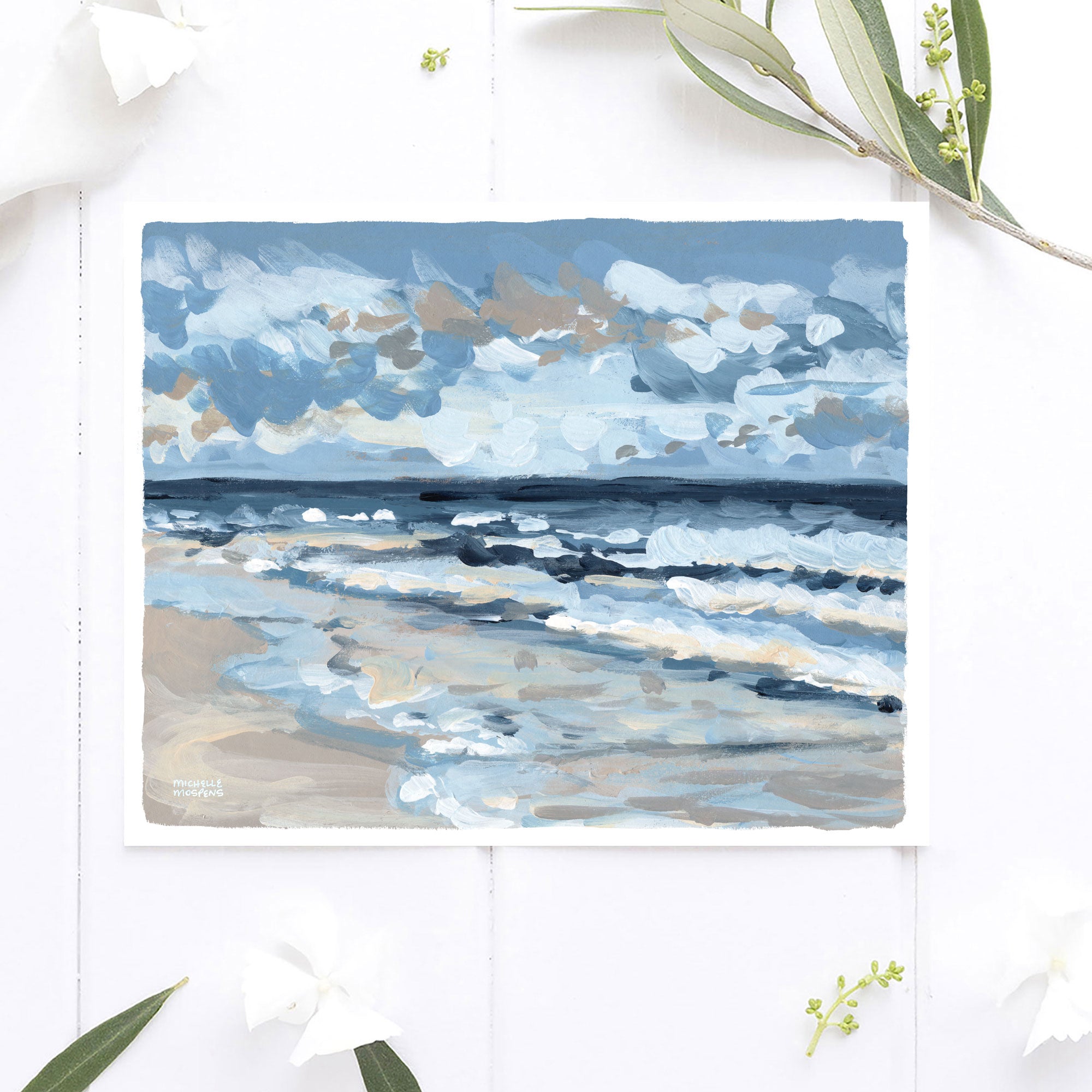 Seaside Serenity Ocean Waves Seascape Painting Wall Art Print by Michelle Mospens