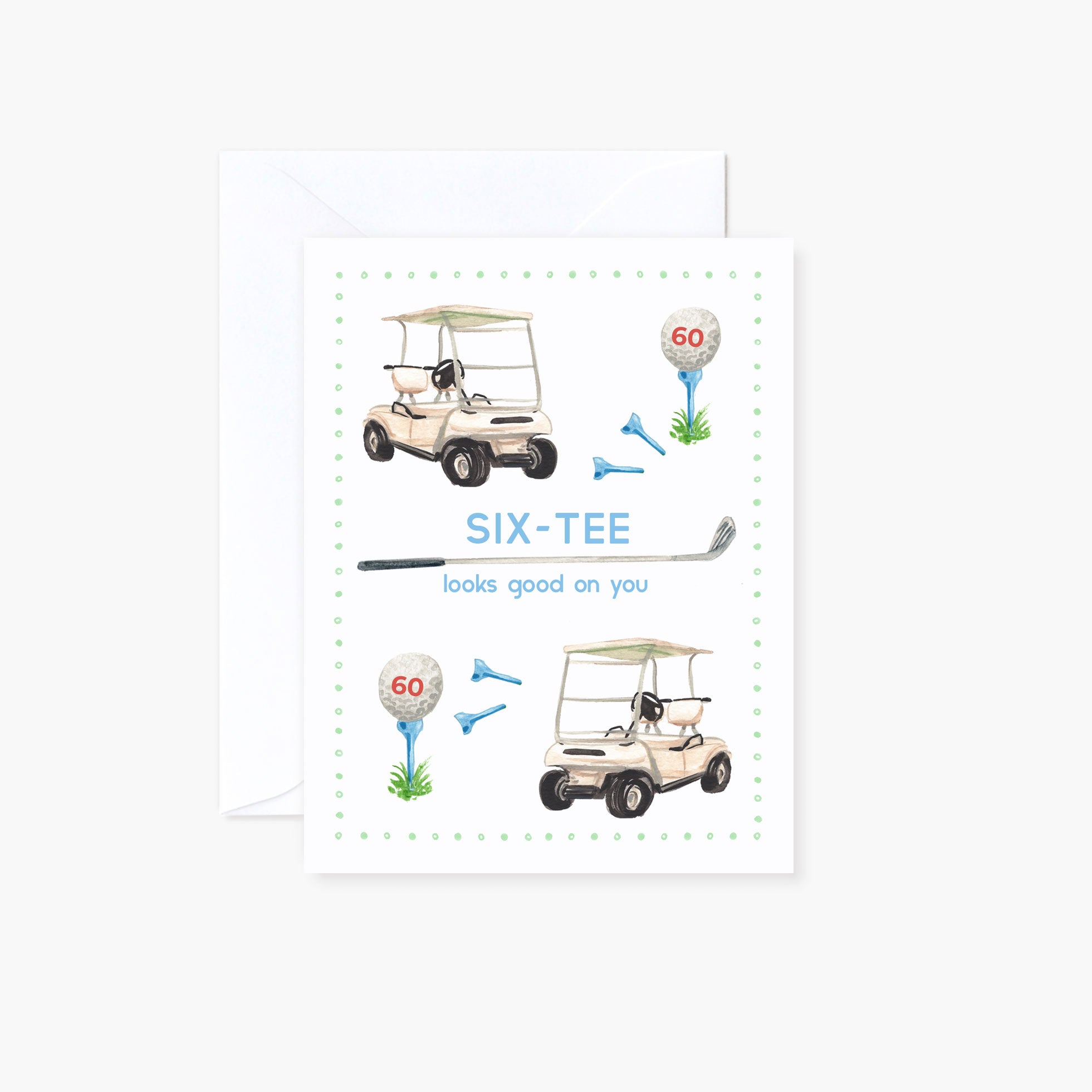 Watercolor Six-Tee 60th Golf Theme Birthday Card