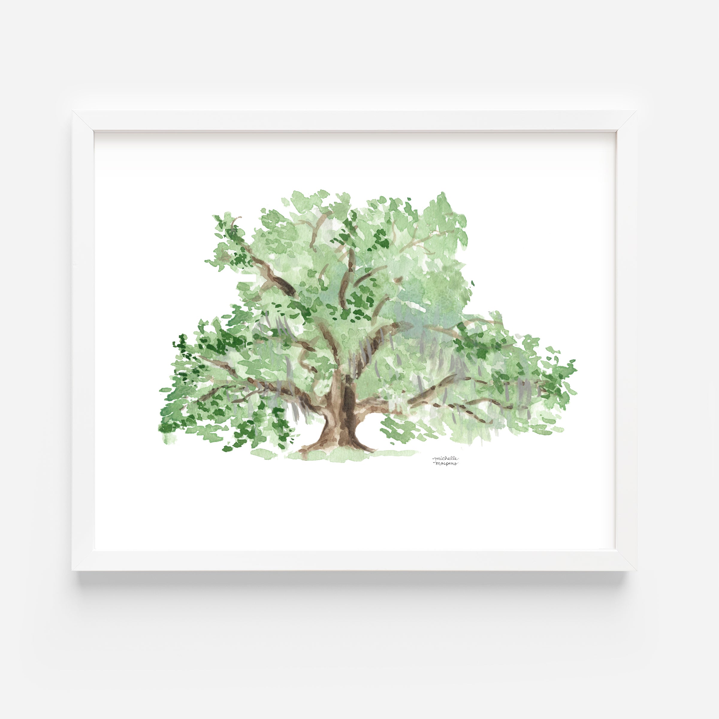 Watercolor Southern Oak Tree Unique Coastal Wall Art Print