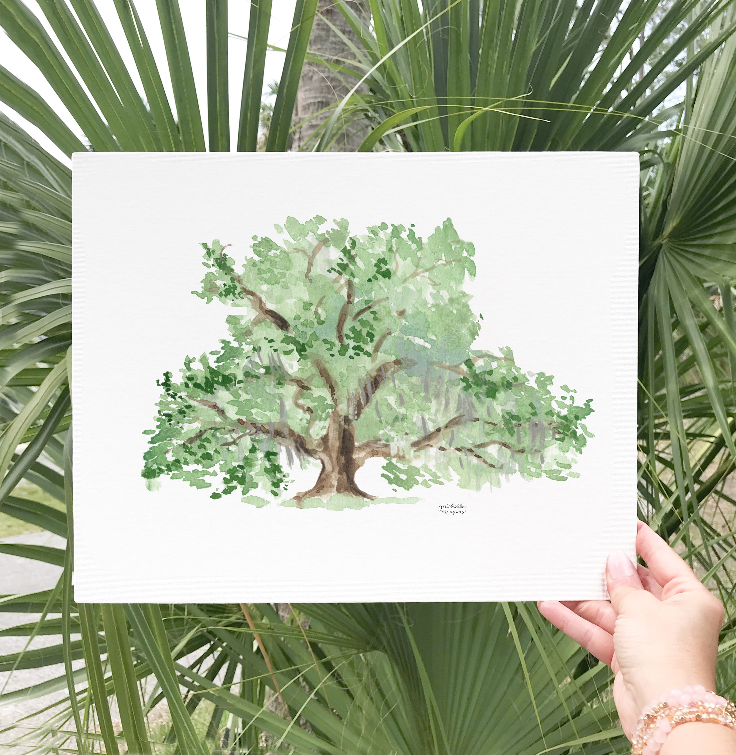 Watercolor Southern Oak Tree Unique Coastal Wall Art Print