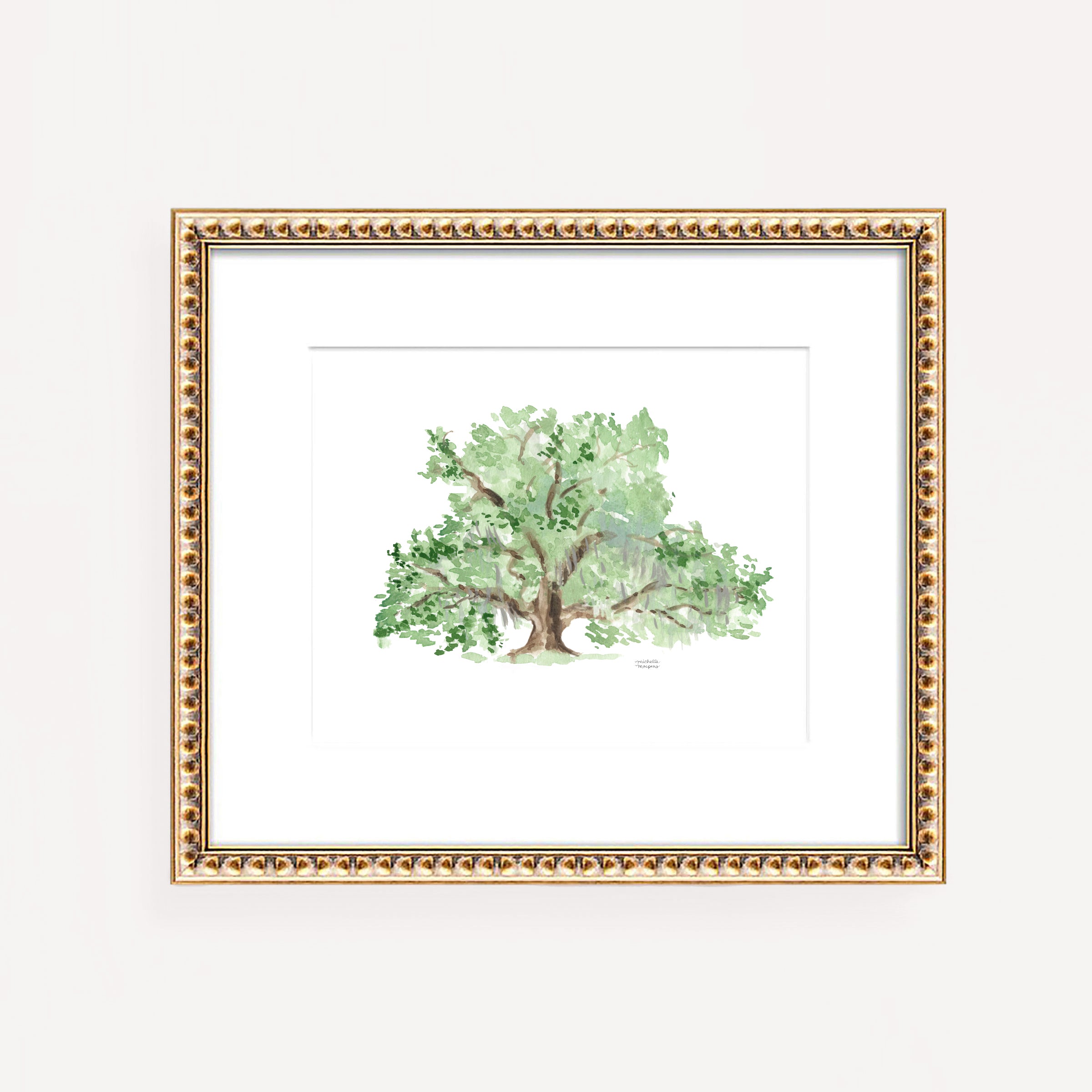 Watercolor Southern Oak Tree Unique Coastal Wall Art Print