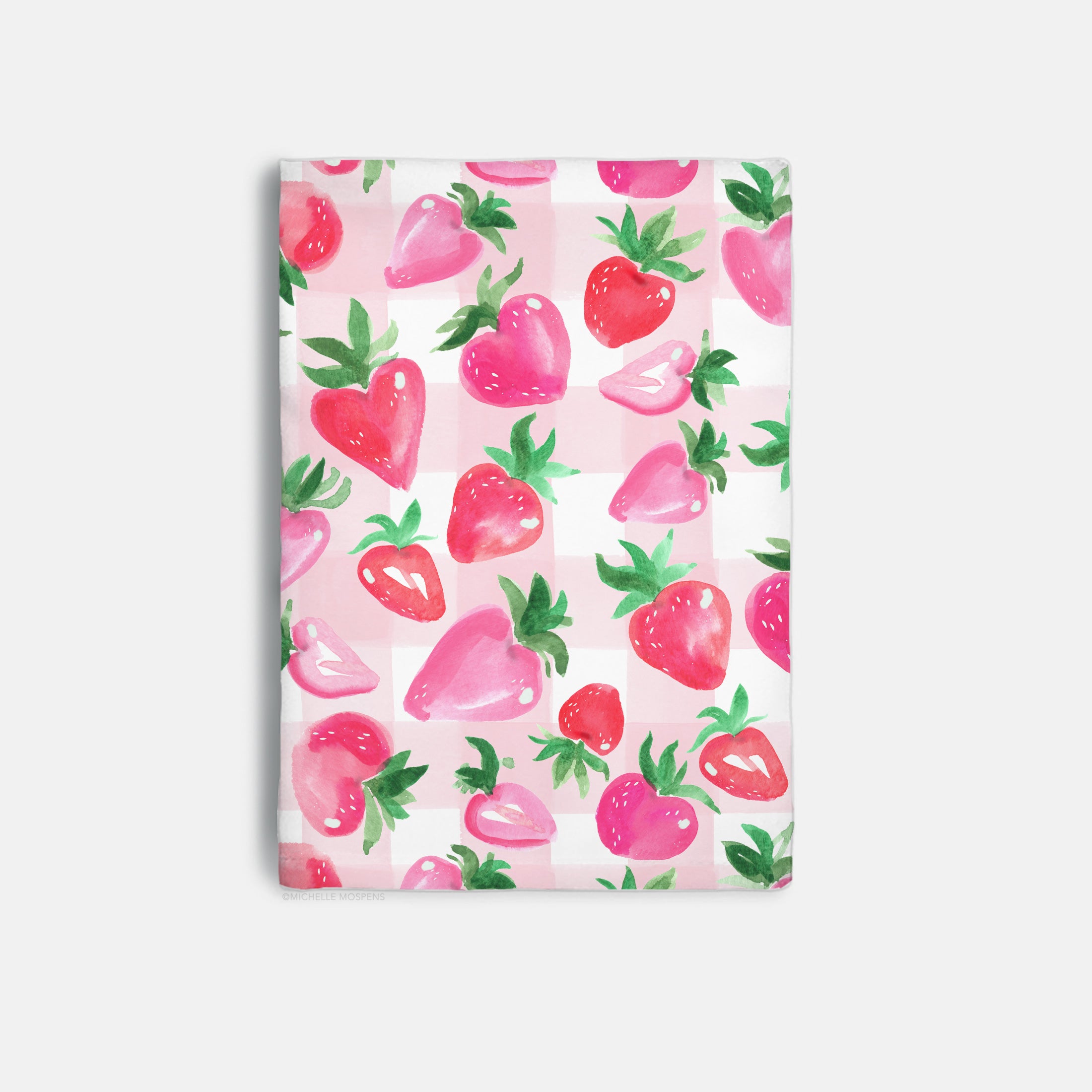 Watercolor Strawberry Gingham Decorative Hostess Towel