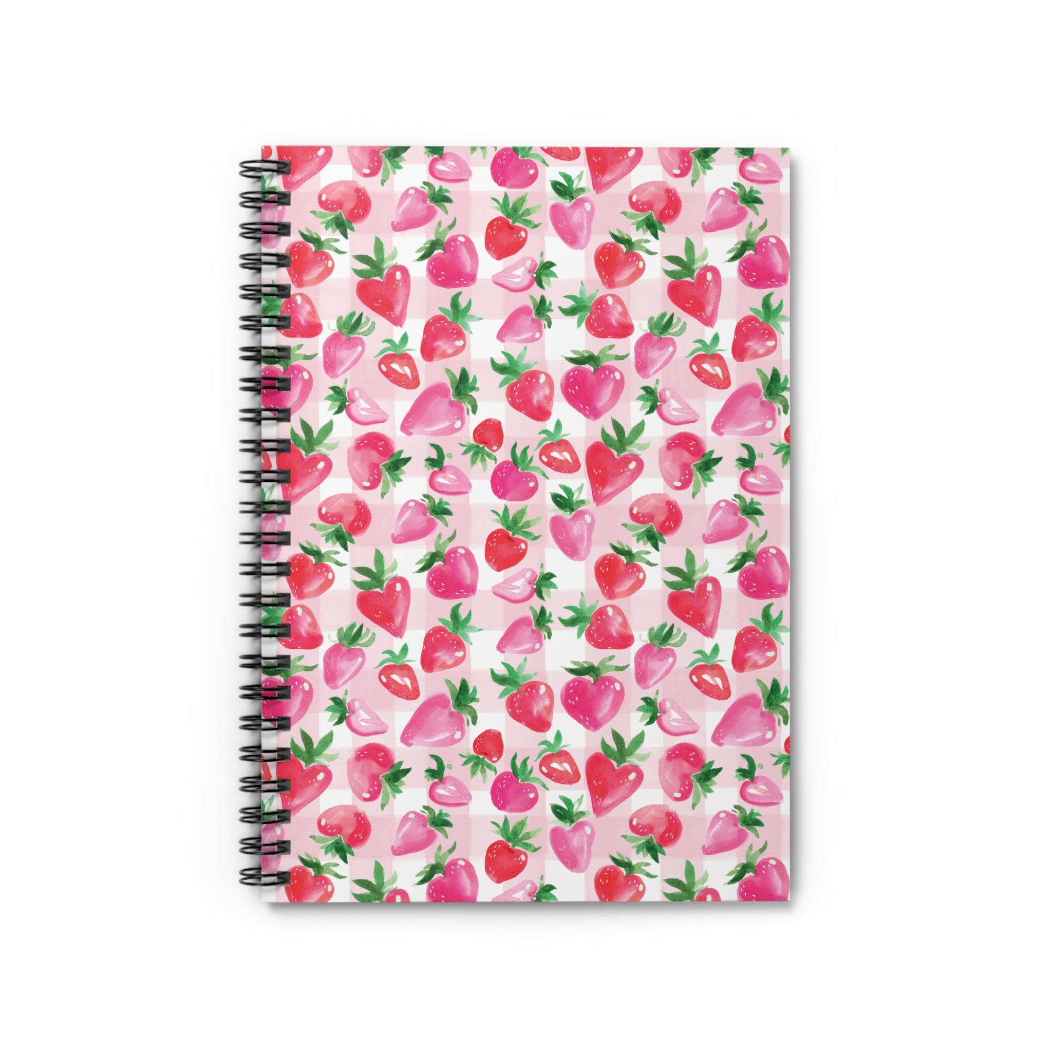 Watercolor Coquette Strawberry Gingham Spiral Notebook