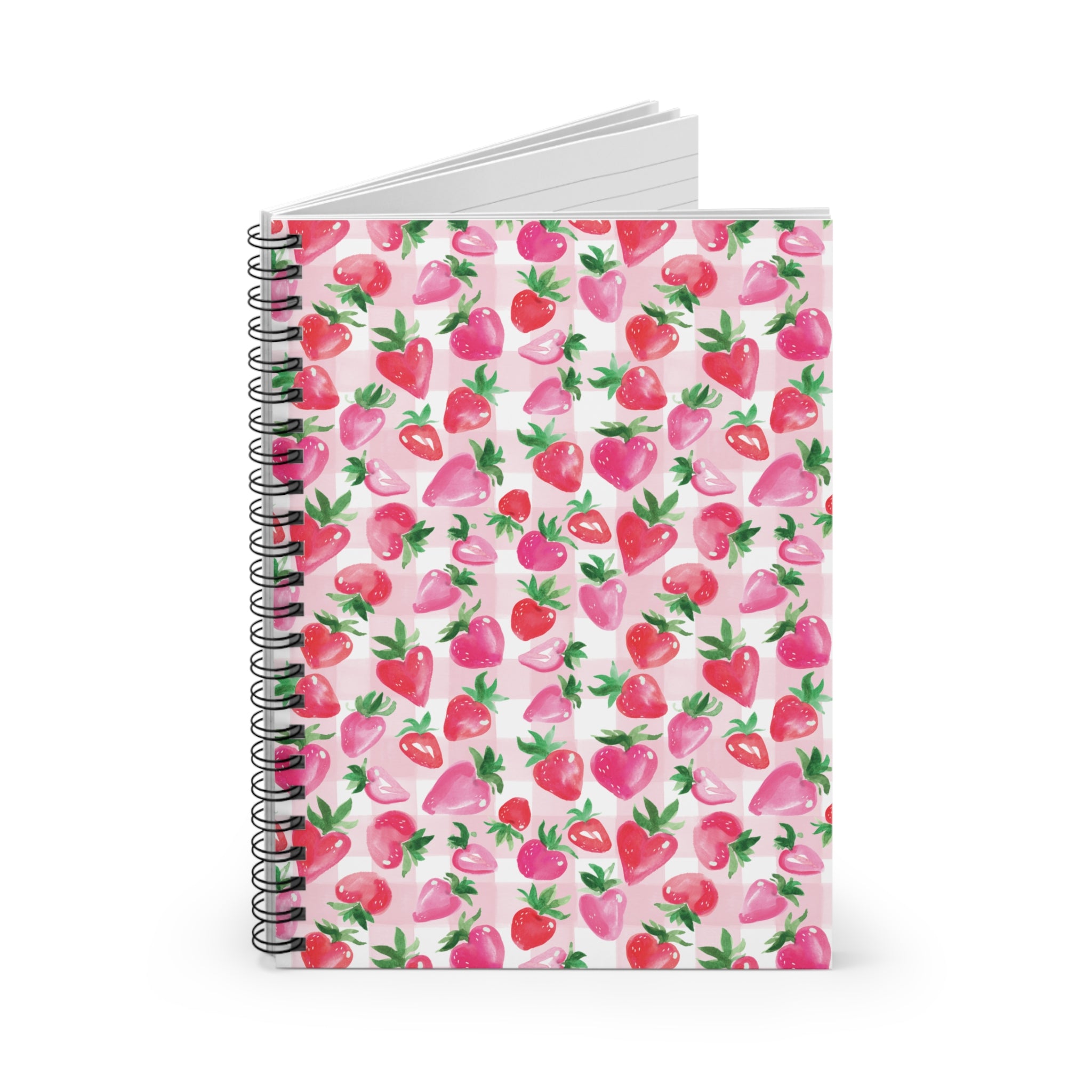 Watercolor Coquette Strawberry Gingham Spiral Notebook