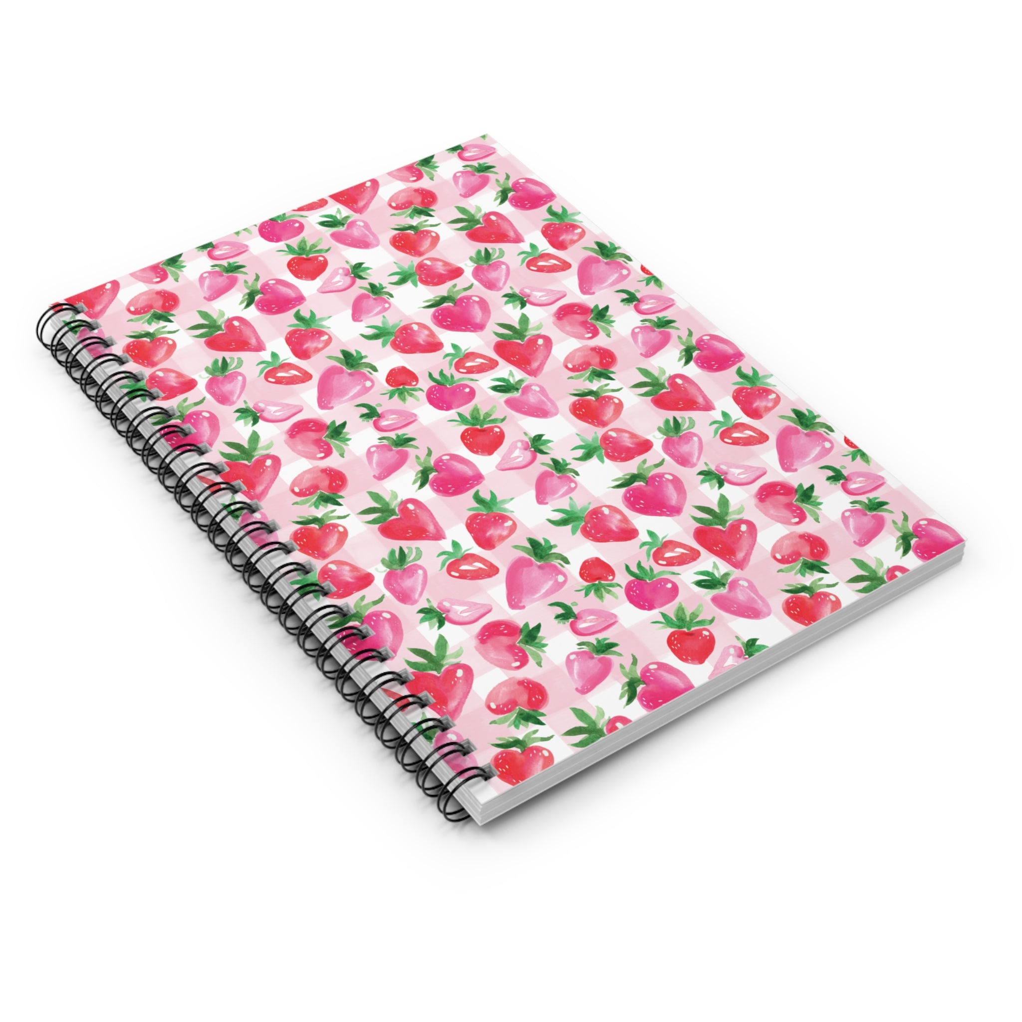 Watercolor Coquette Strawberry Gingham Spiral Notebook