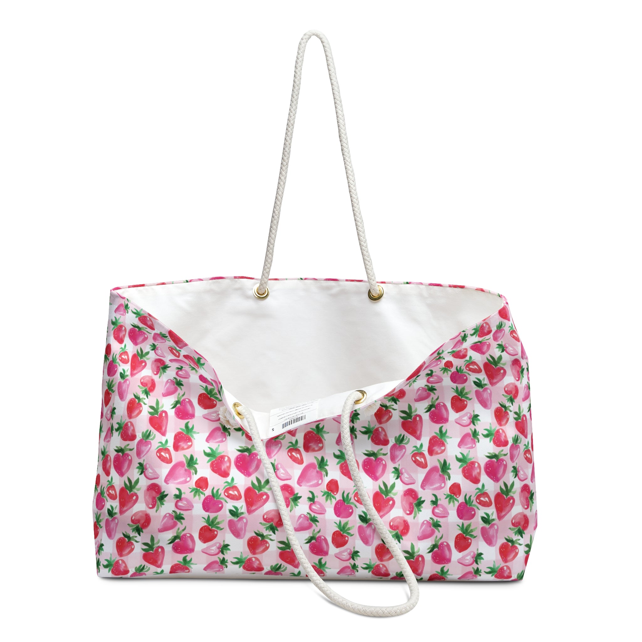 Watercolor Coquette Cottage Strawberry Gingham Weekender Tote Bag