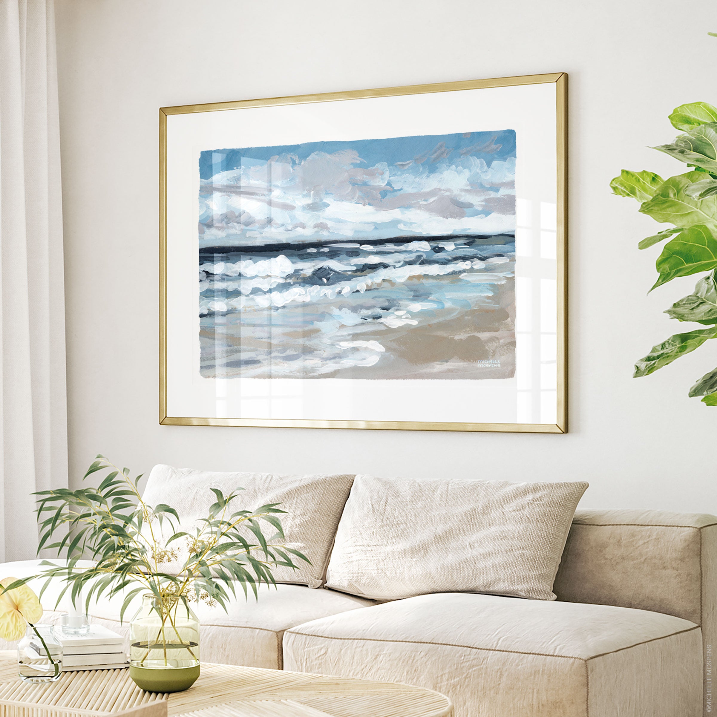 Tranquil Tides Beach Ocean Seascape Painting Wall Art Print by Michelle Mospens