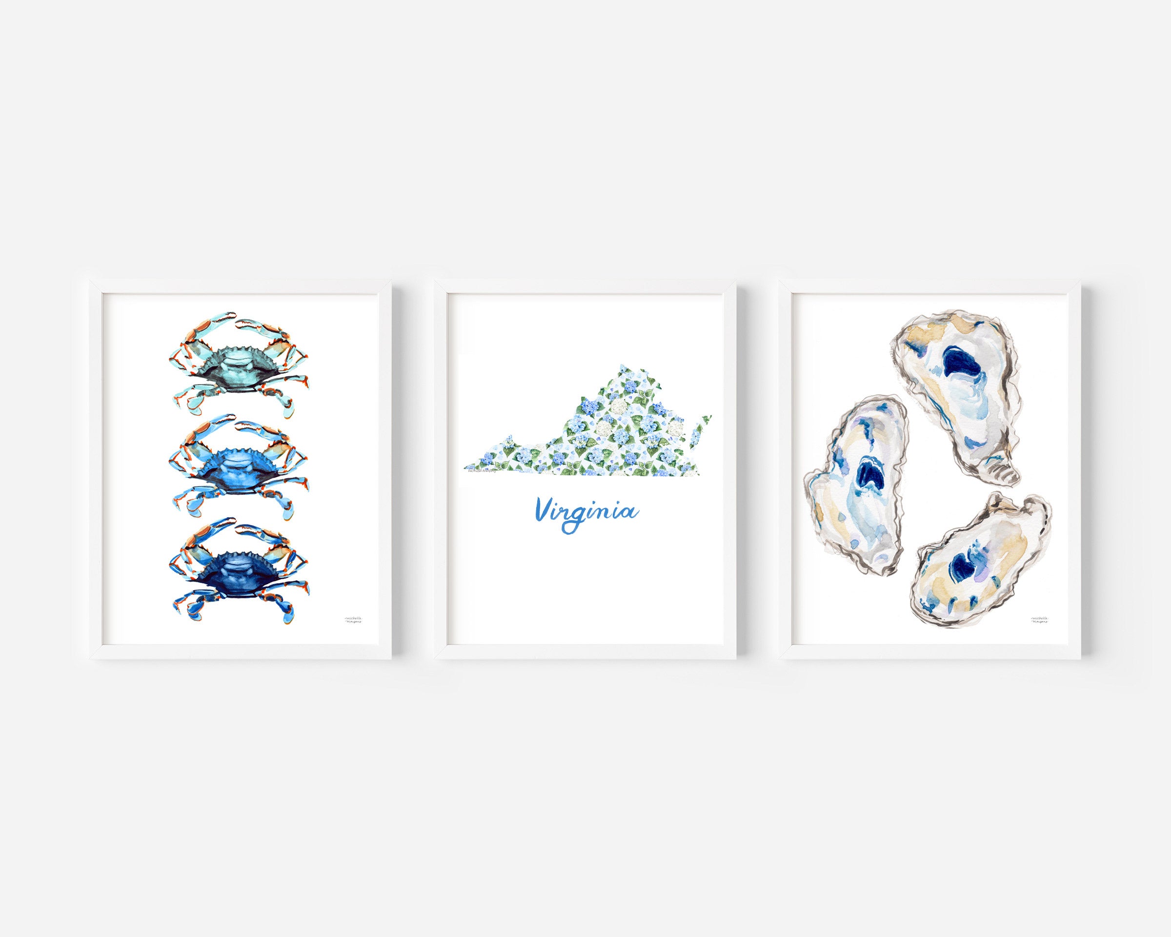 Coastal State Trio Watercolor Prints | Select A State | Coastal Wall Art Prints Set of 3