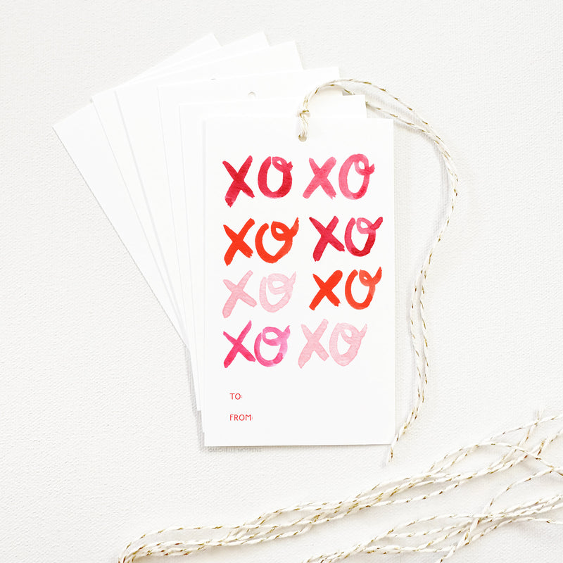 Set of Illustrated Valentine's Day Gift Tags: Watercolor XOXOXO Galentine Gift Tags
