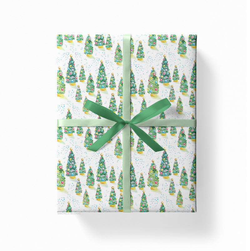 Retro Christmas Trees Gift Wrap Sheets