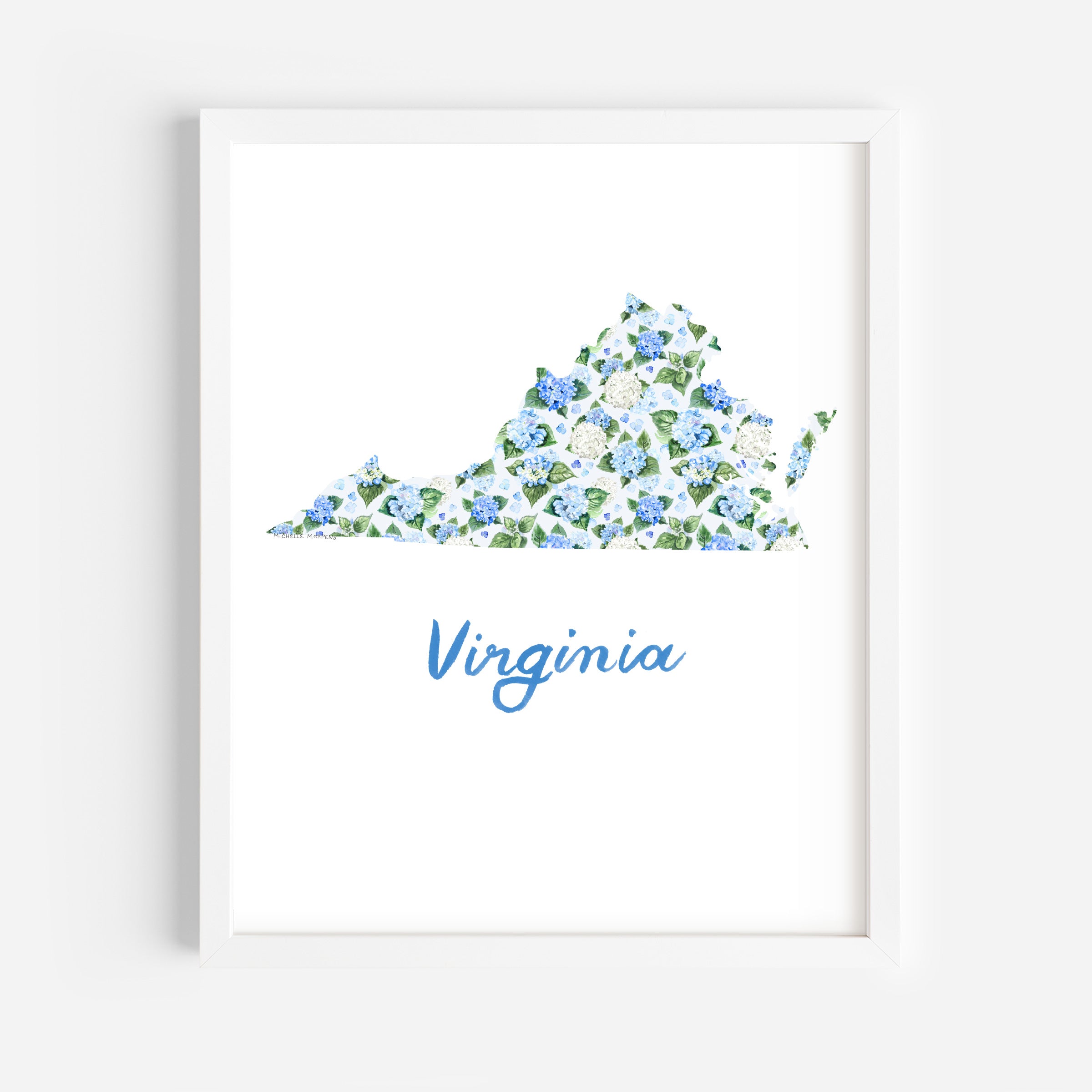 Virginia State Watercolor Wall Art Print by Michelle Mospens | Cute Virginia Gift