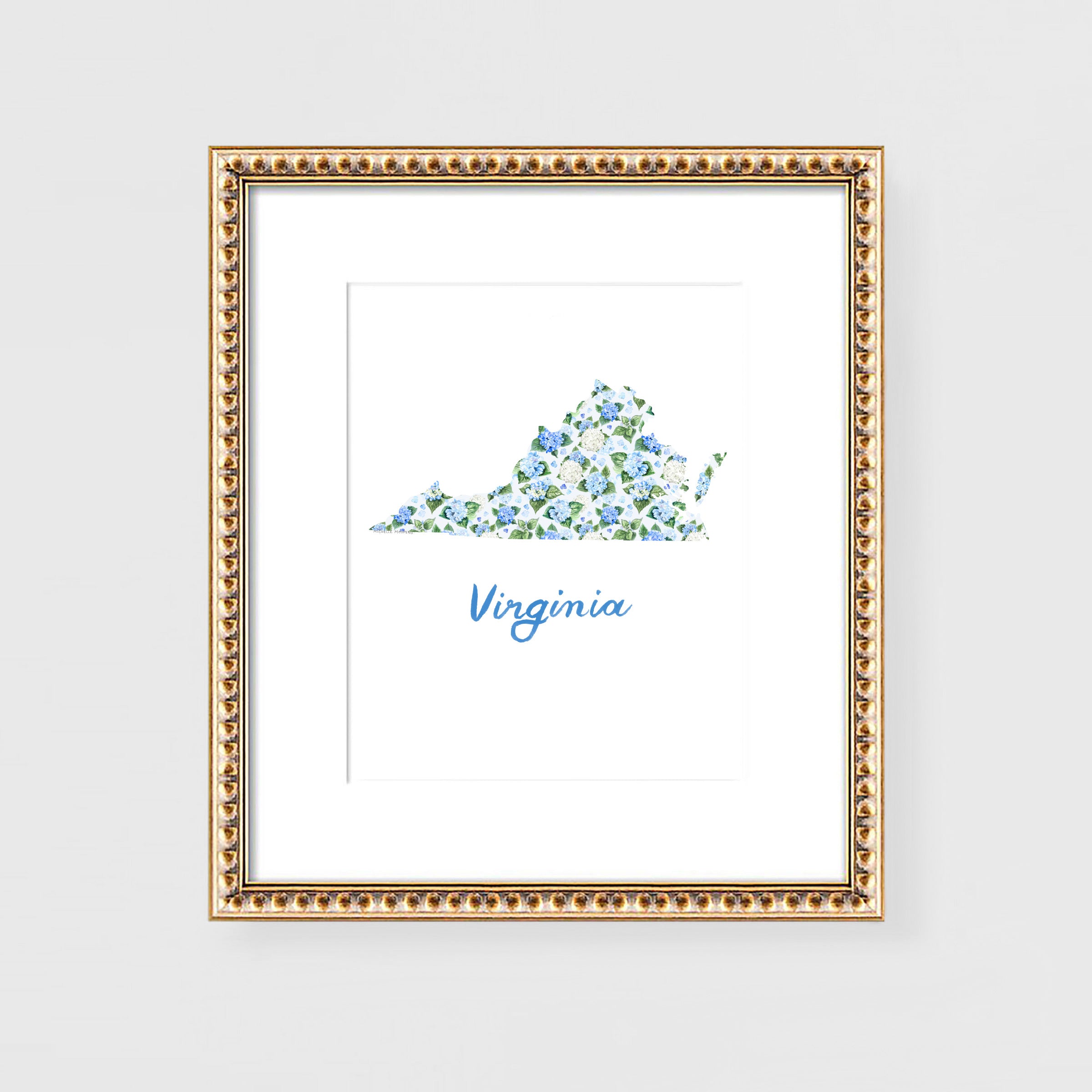 Virginia State Watercolor Wall Art Print by Michelle Mospens | Cute Virginia Gift