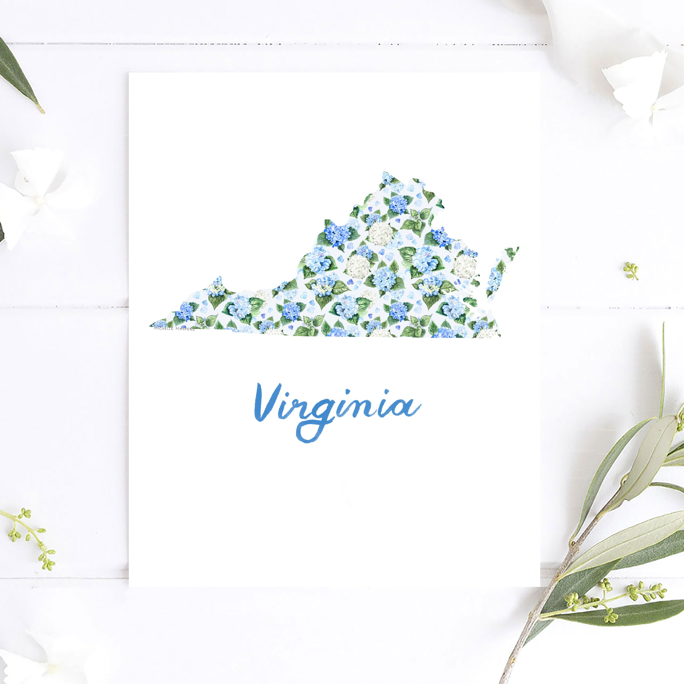 Virginia State Watercolor Wall Art Print by Michelle Mospens | Cute Virginia Gift