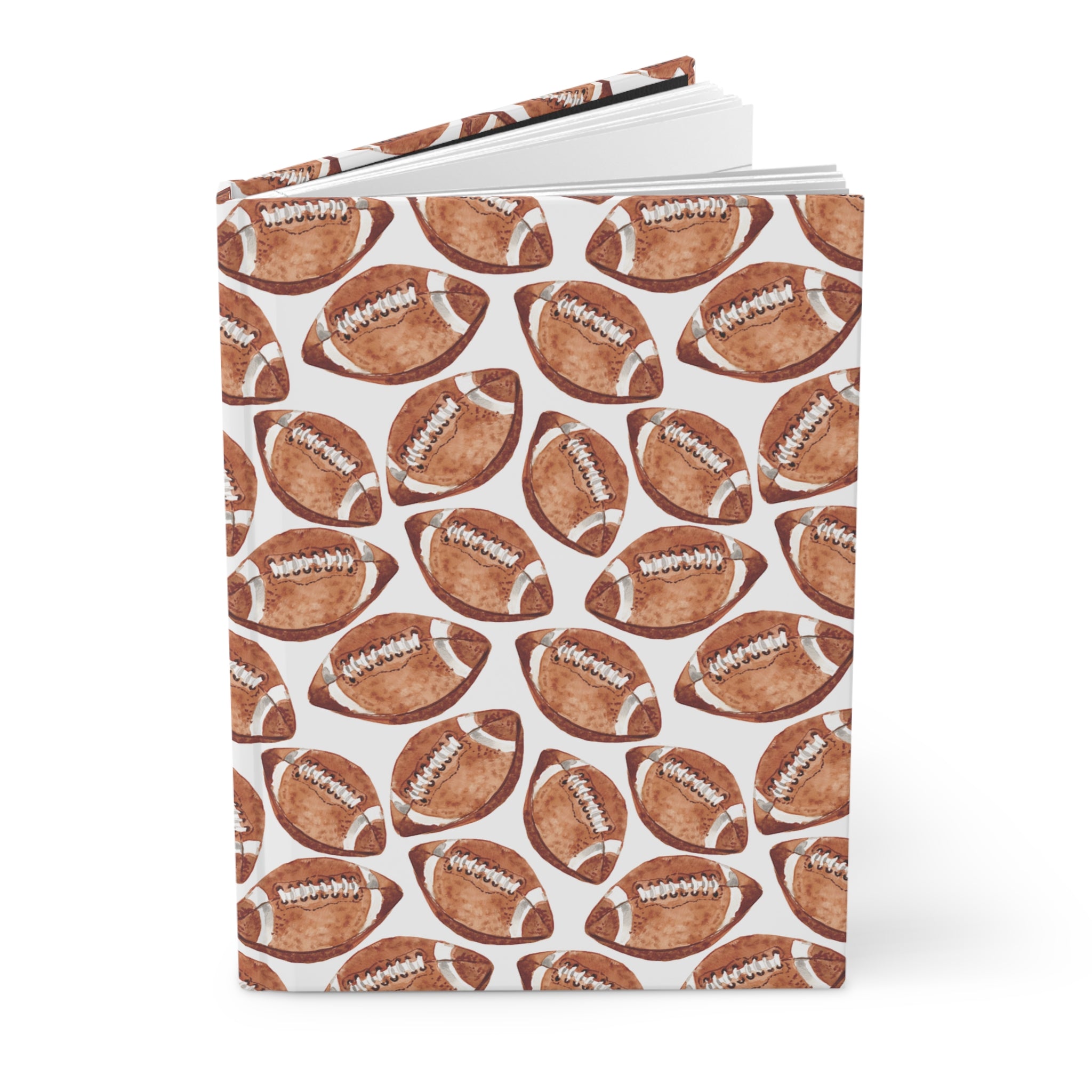 Watercolor Illustrated Footballs Sporty Hardcover Journal - Michelle Mospens