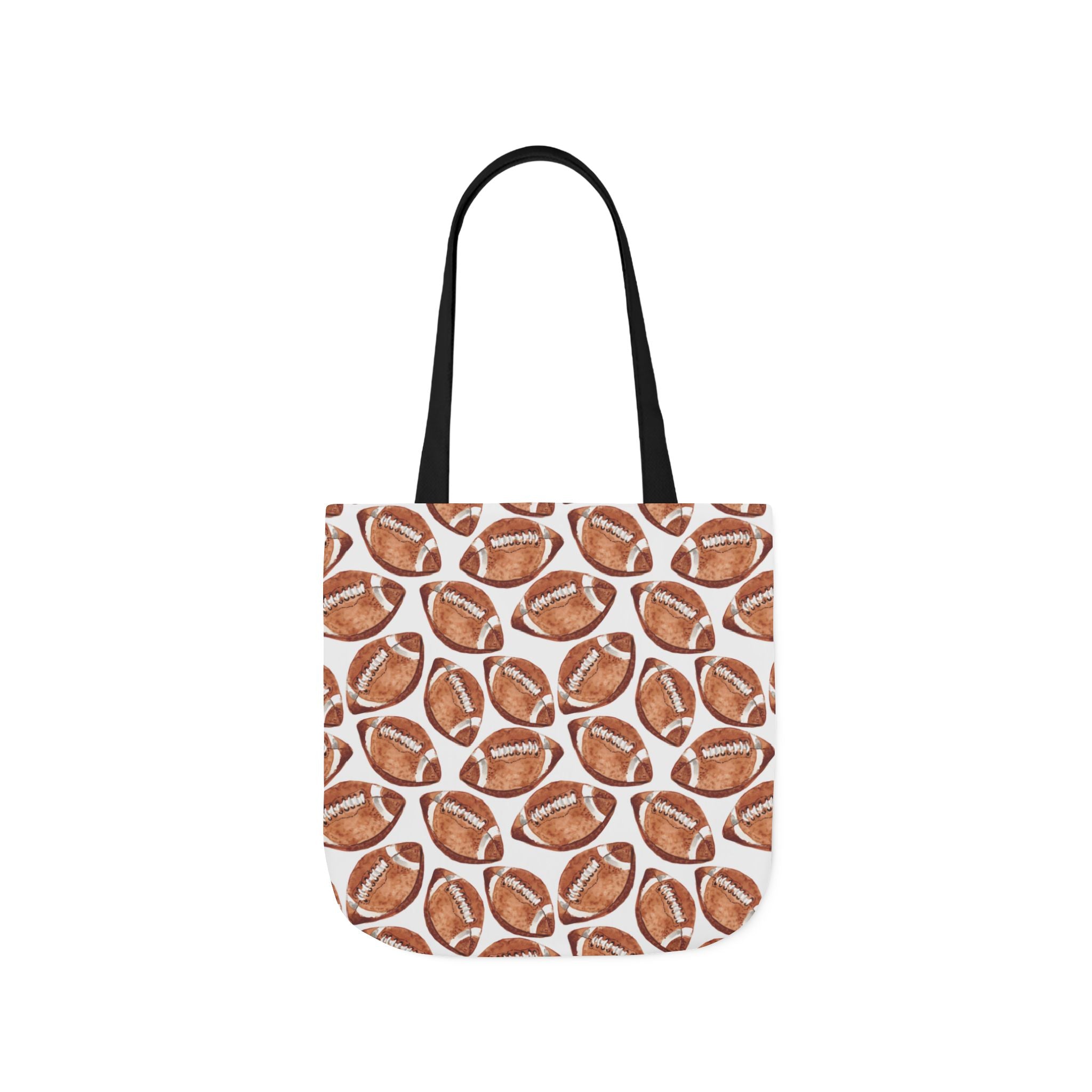 Watercolor Illustrated Footballs Tote Bag with Sporty Black Handles