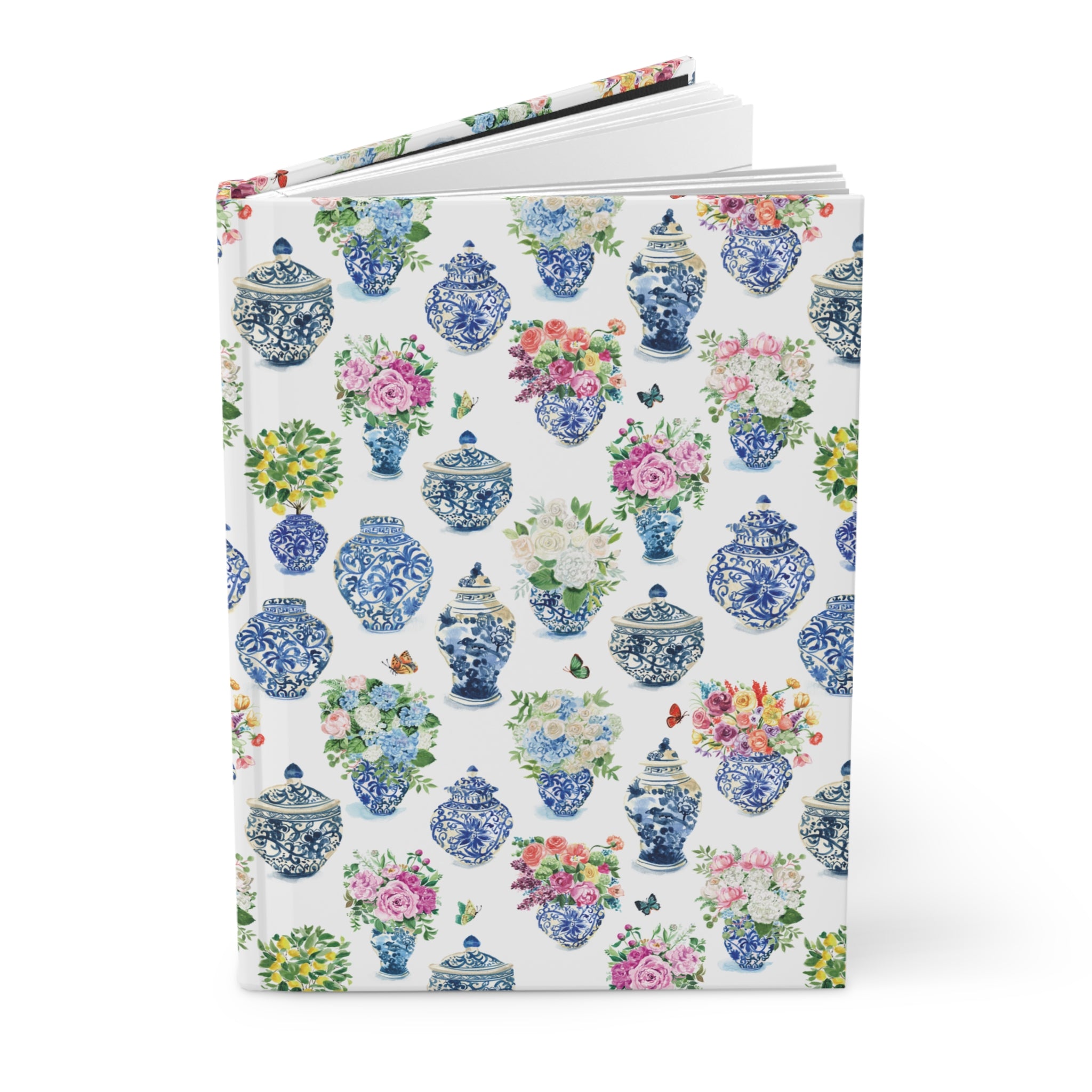 Watercolor Ginger Jar Bouquets Grandmillennial Hardcover Journal - Michelle Mospens