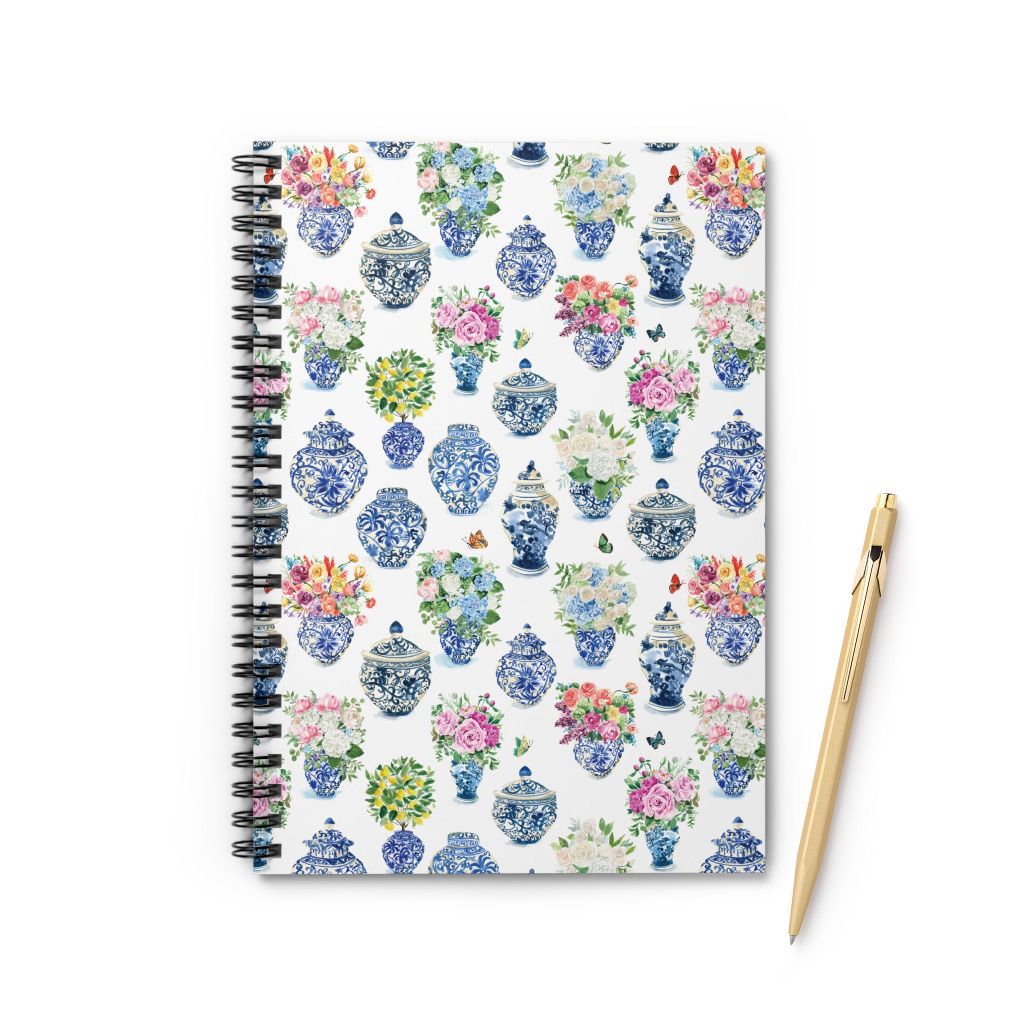 Watercolor Ginger Jar Bouquets Spiral Notebook