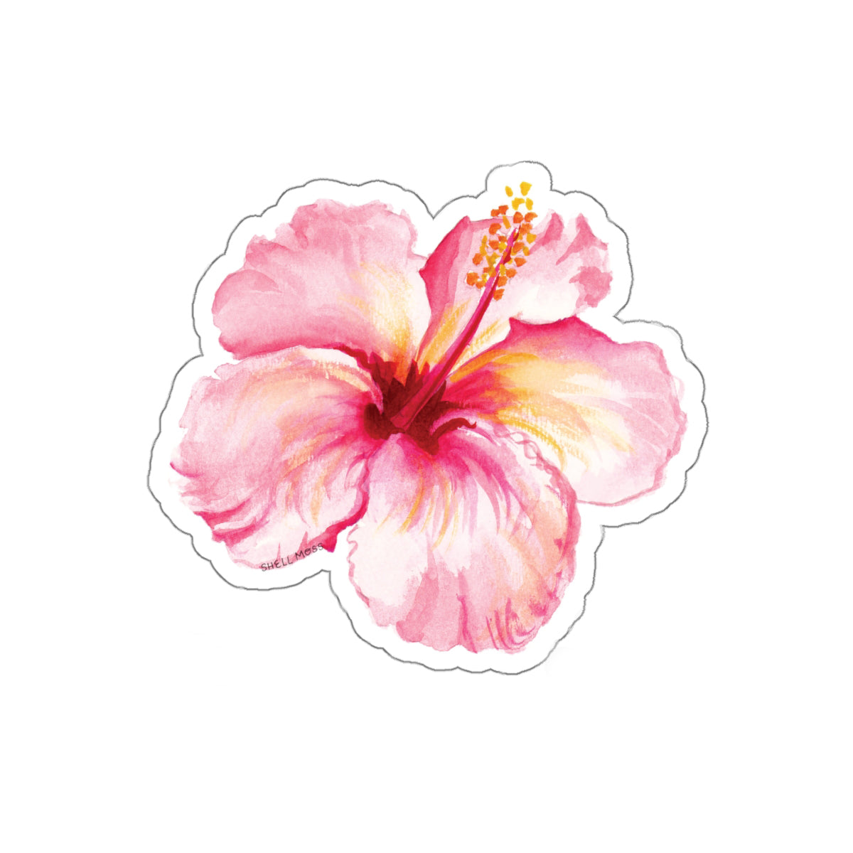 Watercolor Tropical Hibiscus Flower Beachy Die-cut Sticker