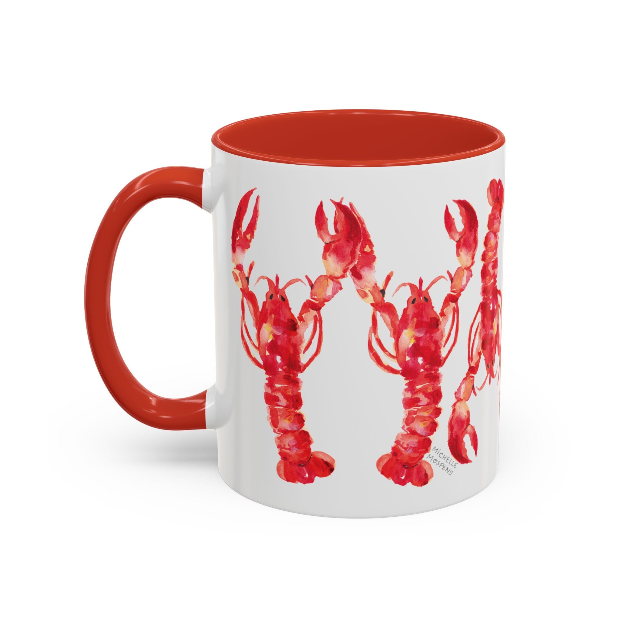 Michelle Mospens Watercolor Lobsters Coffee Mug | Lobster Lover Nautical Gift