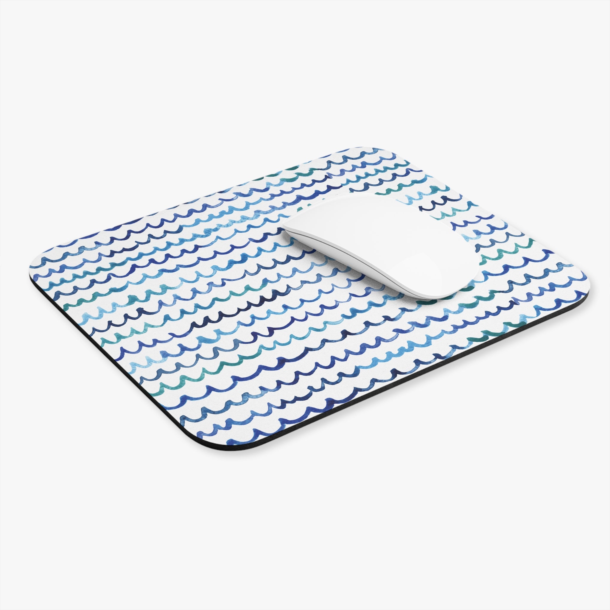 Watercolor Nautical Waves Beachy Coastal Mouse Pad (Rectangle)