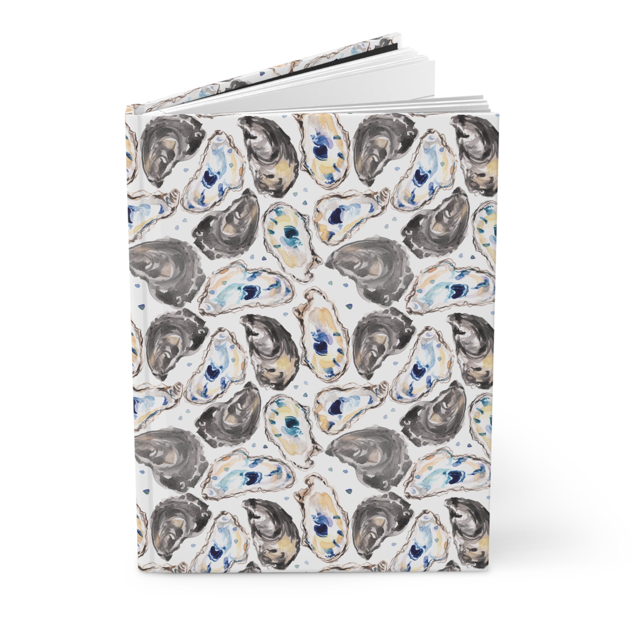 Watercolor Oyster Shells Coastal Nautical Beachy Hardcover Journal - Michelle Mospens