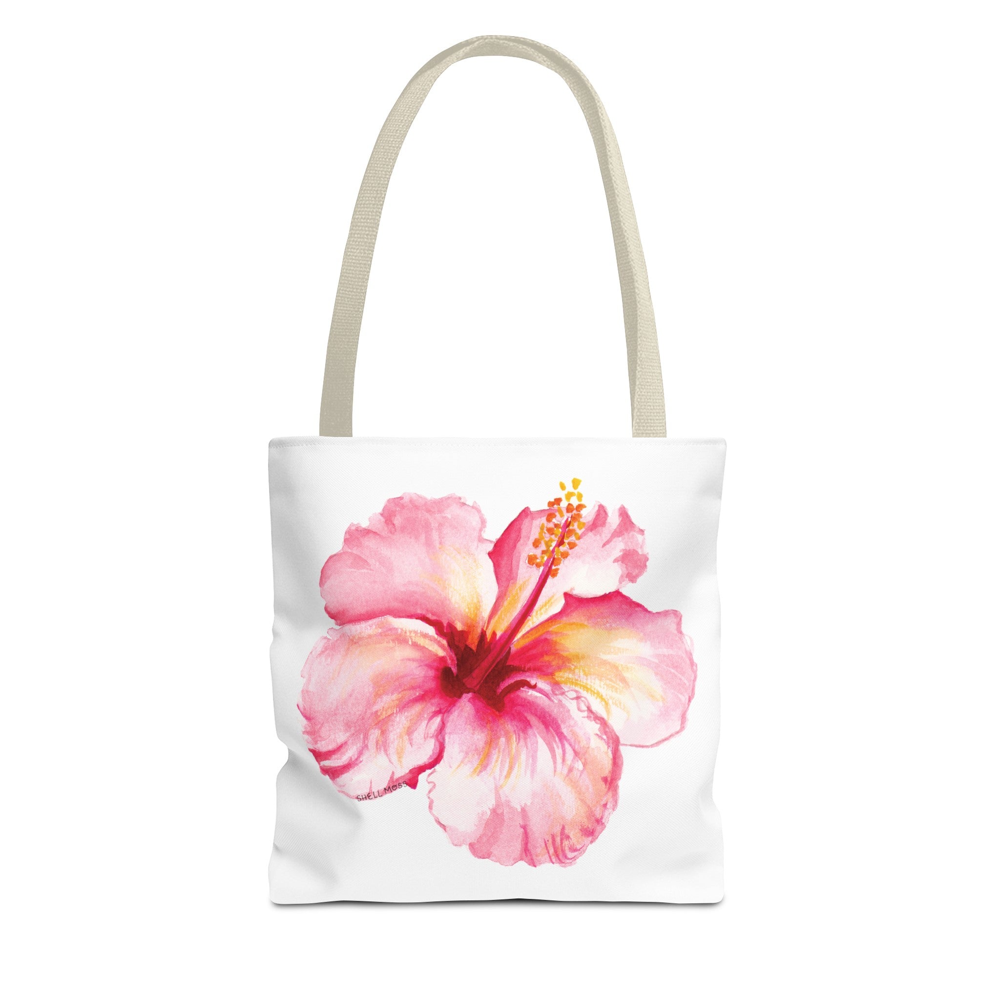 Watercolor Tropical Hibiscus Coastal Pink Flower Beachy Tote Bag
