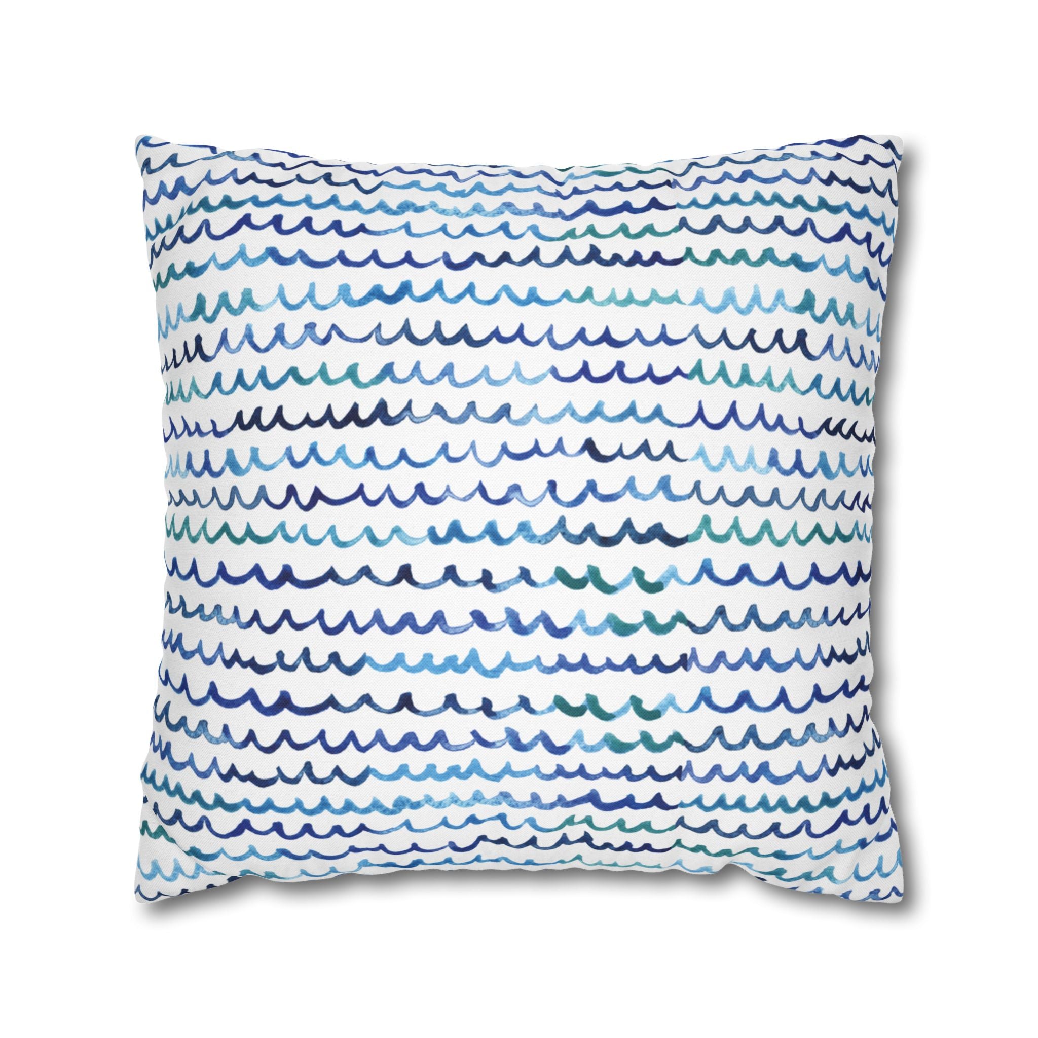 Watercolor Nautical Waves 20 x 20 Beachy Coastal Pillow Cover Case