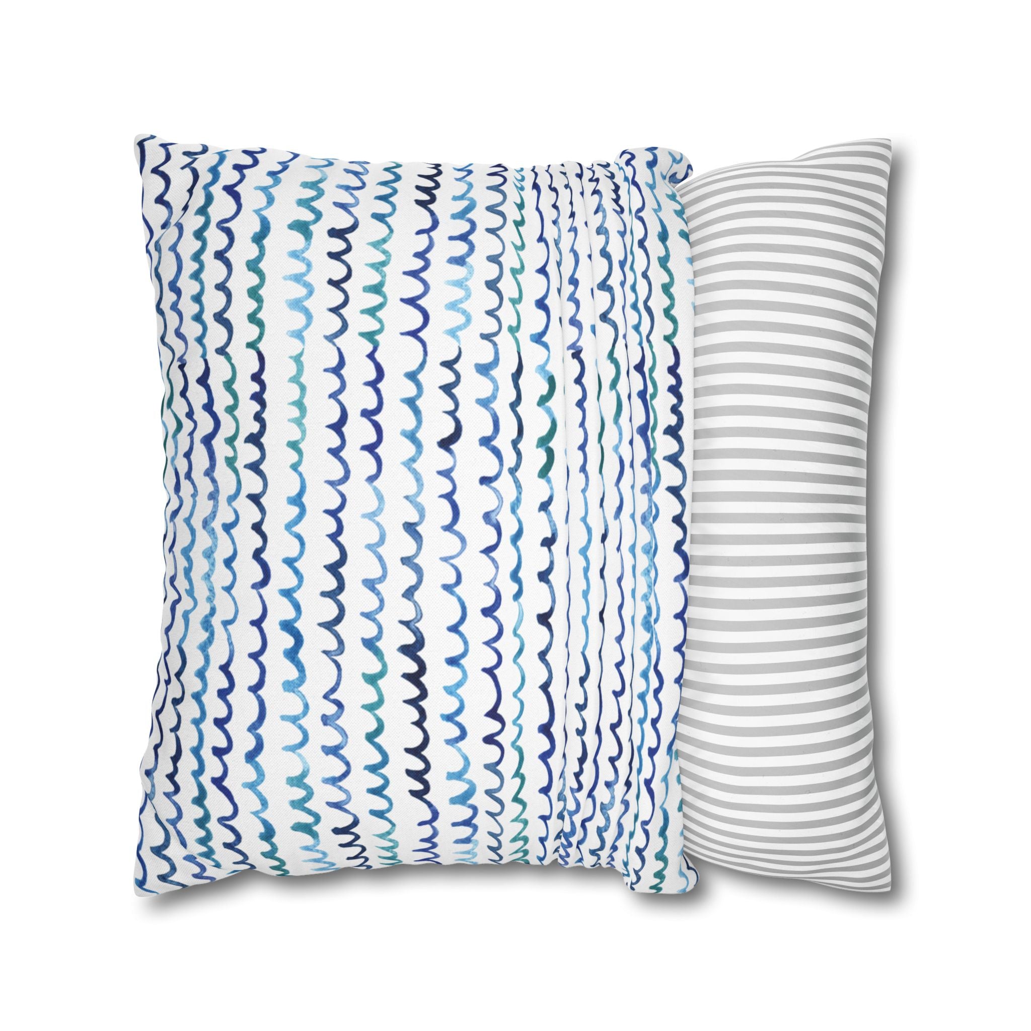 Watercolor Nautical Waves 20 x 20 Beachy Coastal Pillow Cover Case