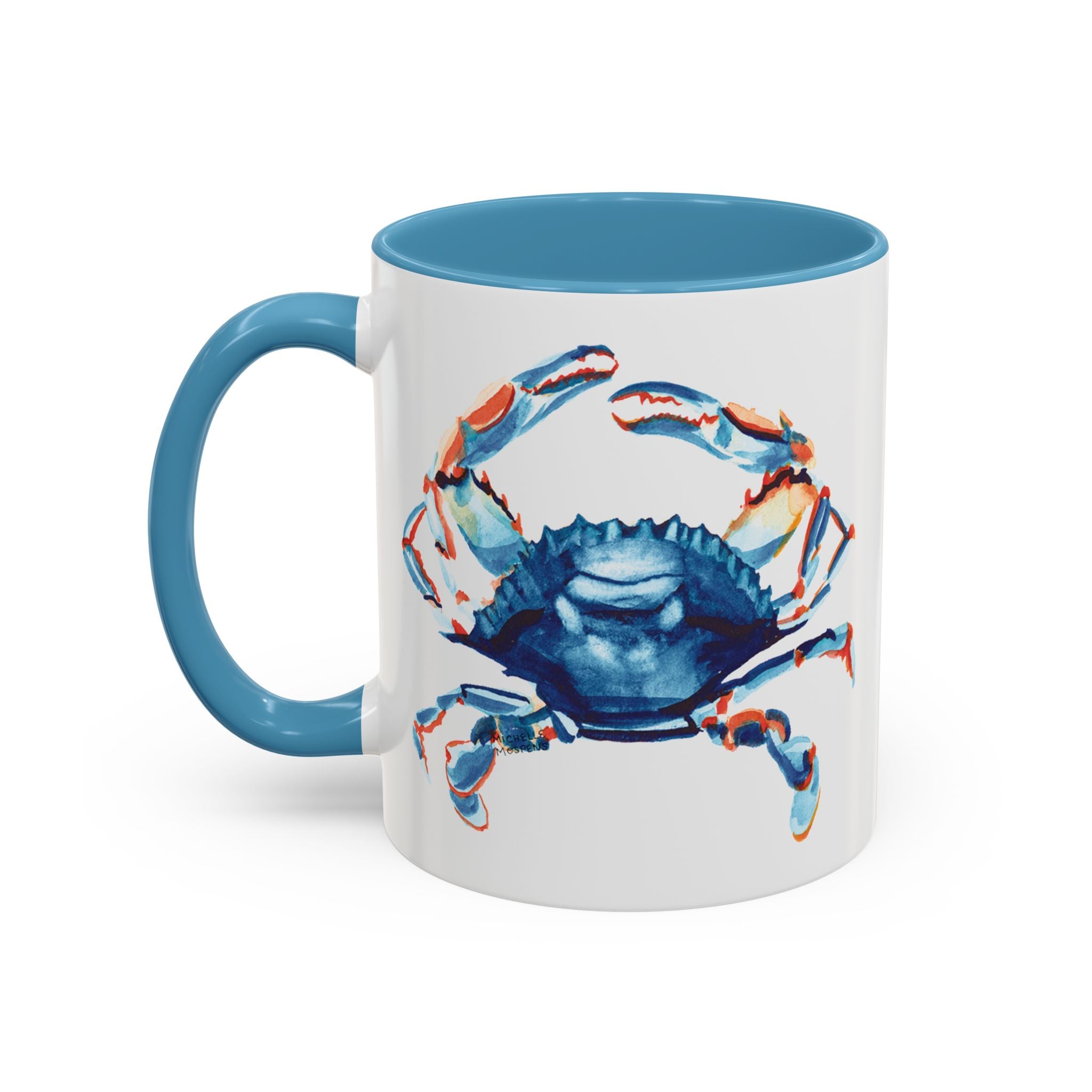 Michelle Mospens Nautical Watercolor Blue Crab Coffee Mug | Coastal Beach Lover Gift