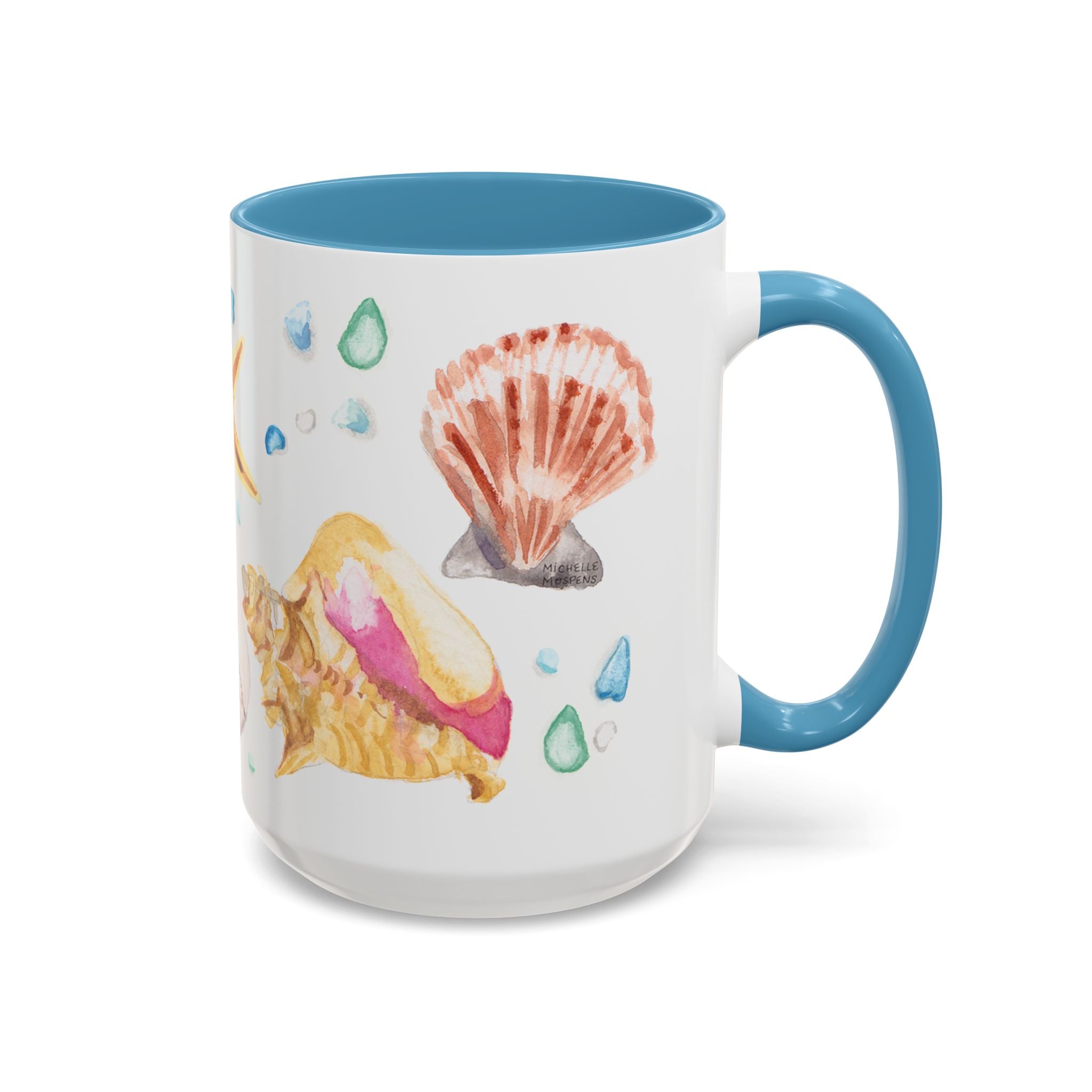 Watercolor Beach Seashells Coffee Mug 15oz