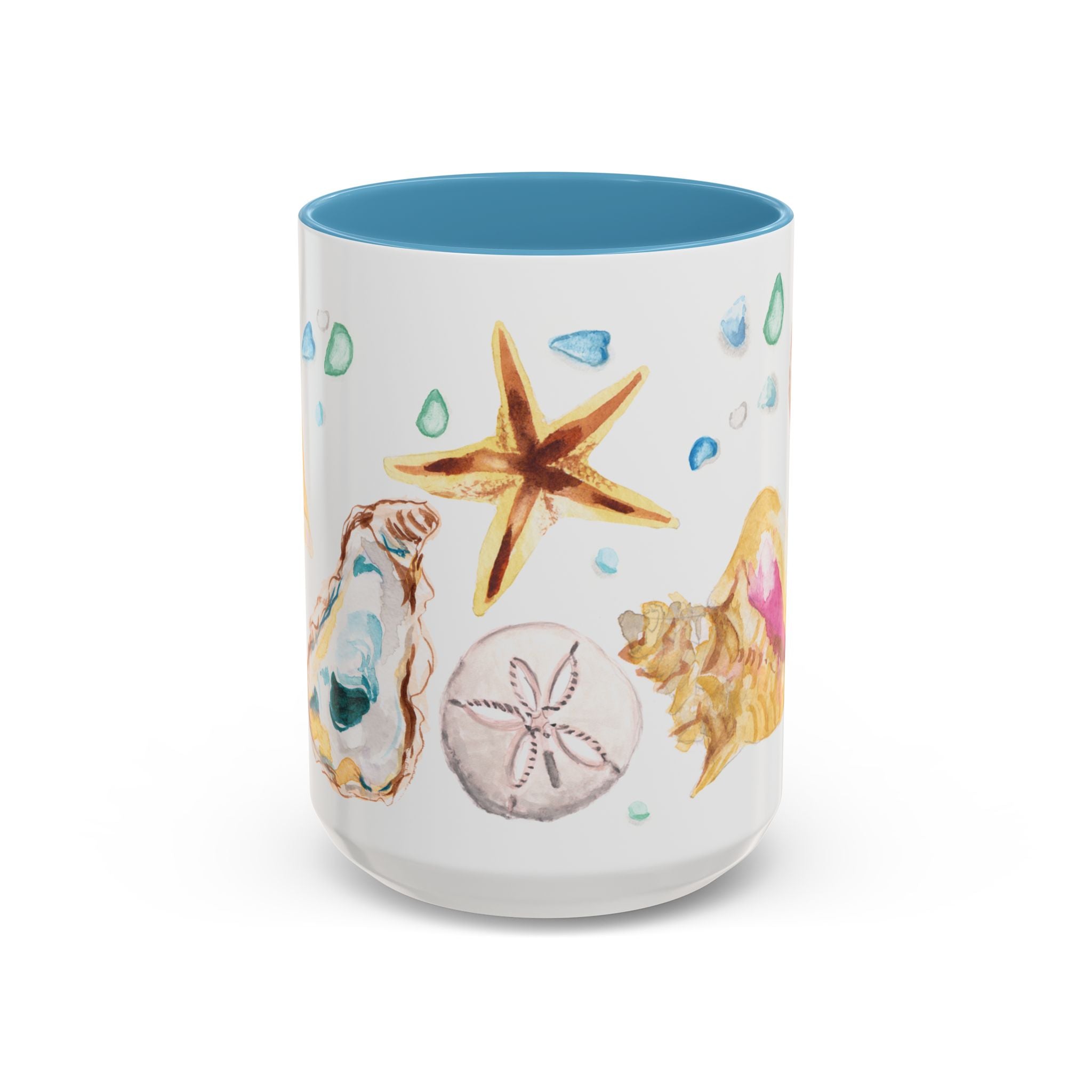 Watercolor Beach Seashells Coffee Mug 15oz