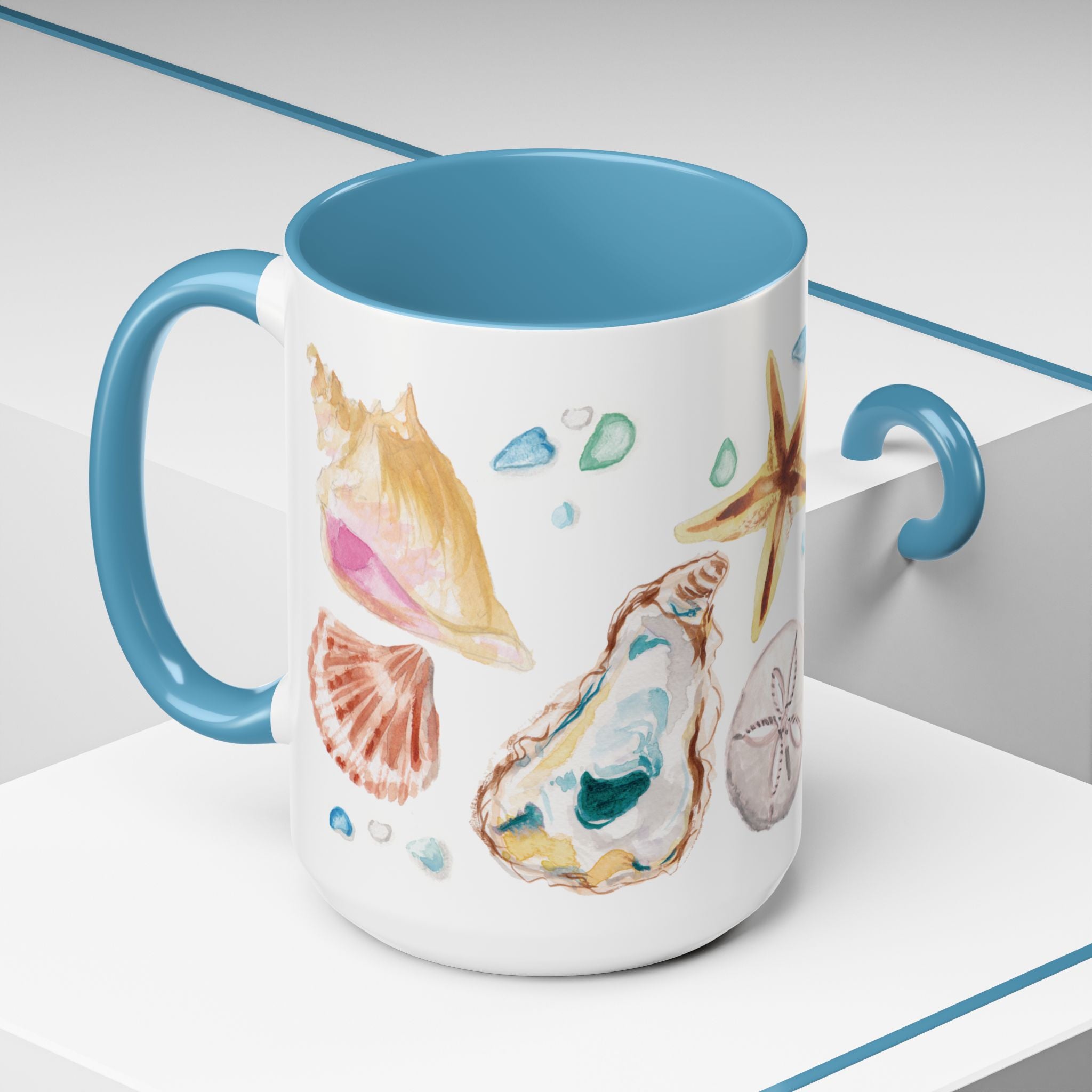 Watercolor Beach Seashells Coffee Mug 15oz