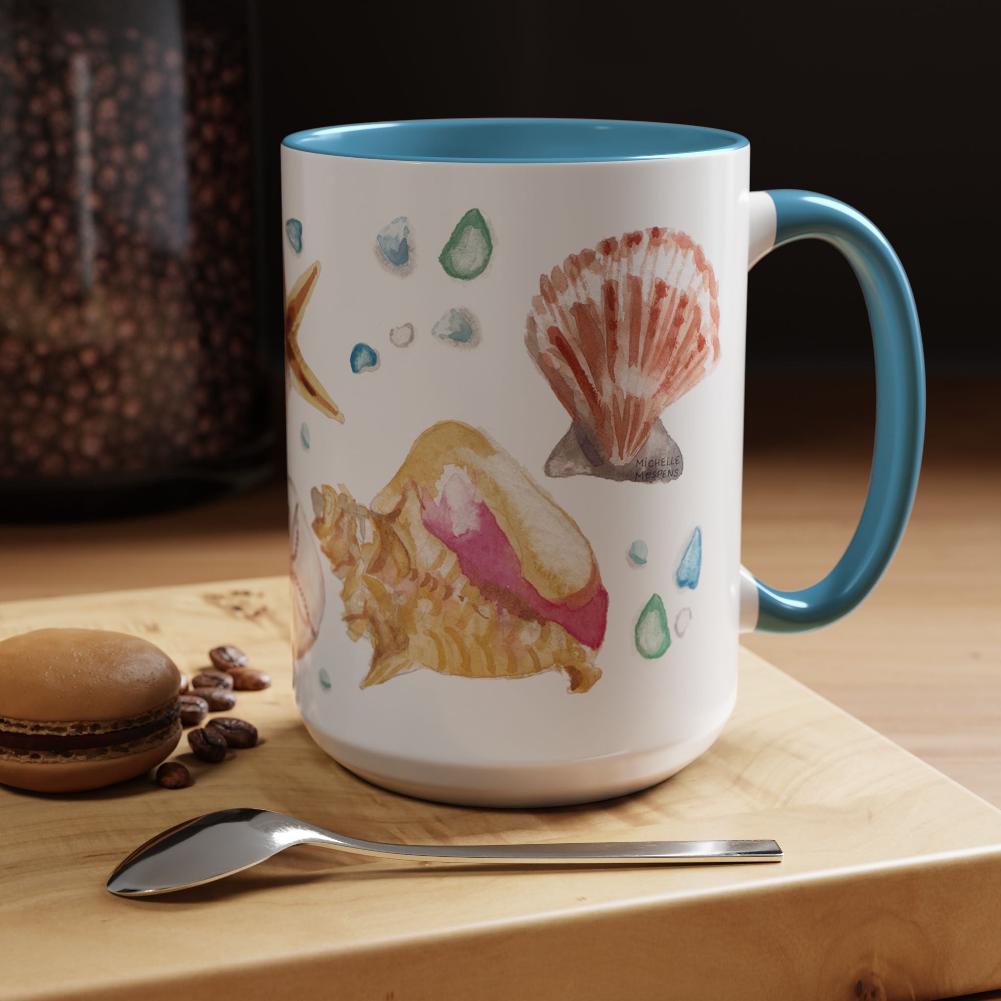 Watercolor Beach Seashells Coffee Mug 15oz