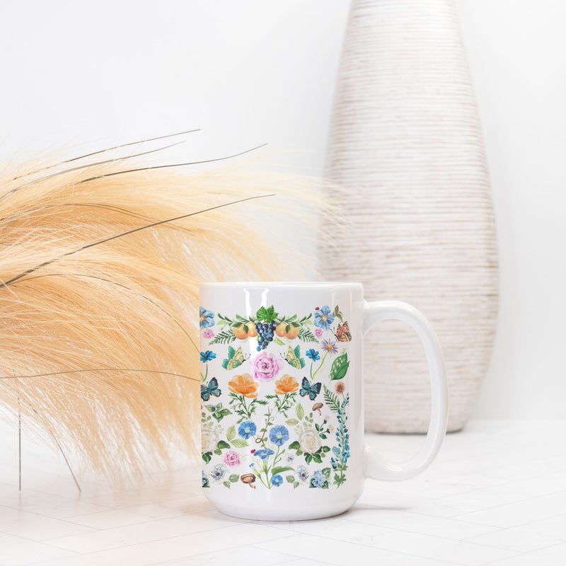 Illustrated Watercolor Botanicals No1 Coffee Mug 15oz. by Michelle Mospens