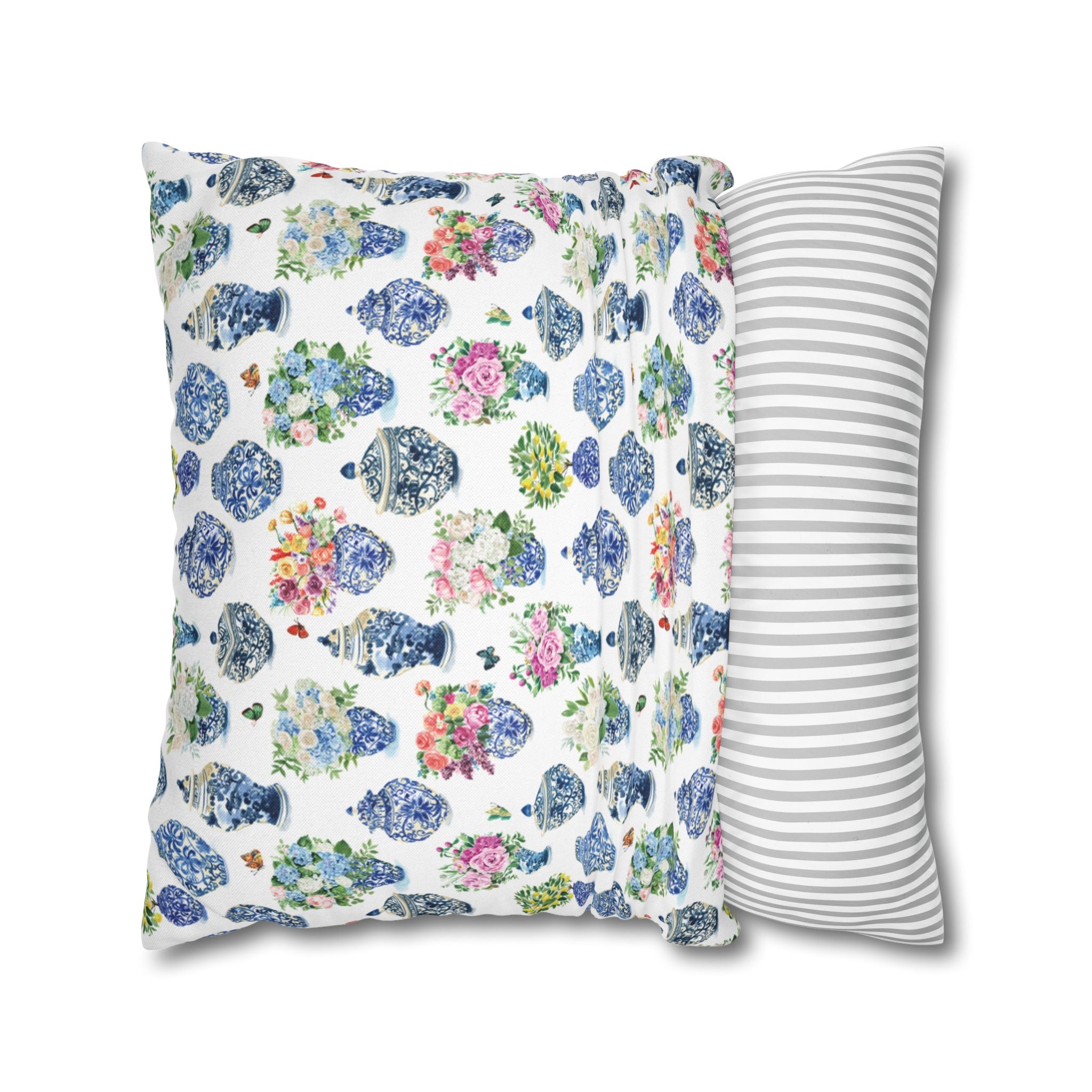 Watercolor Ginger Jar Bouquets Grandmillennial Floral Decorative Pillow Cover Case