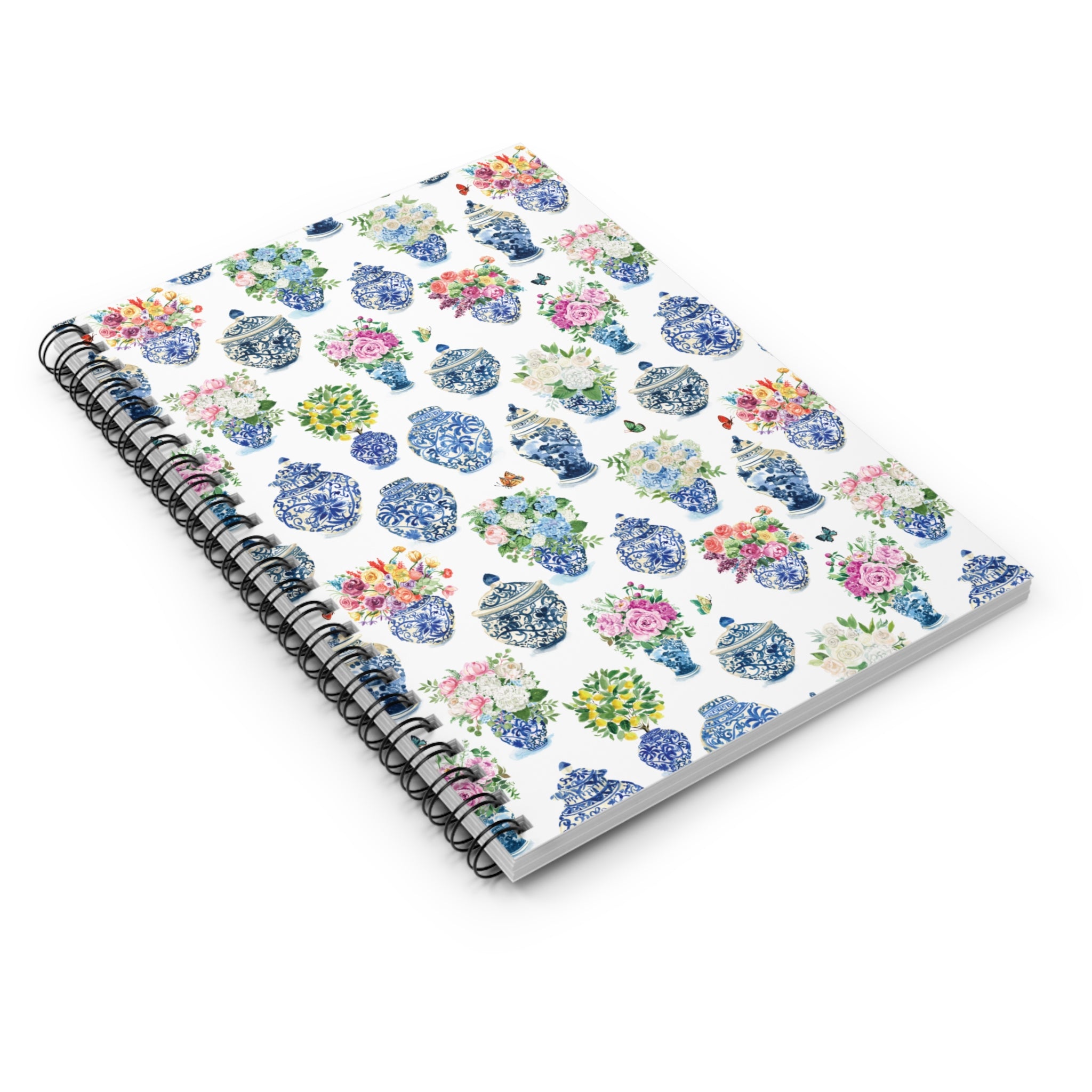 Watercolor Ginger Jar Bouquets Spiral Notebook