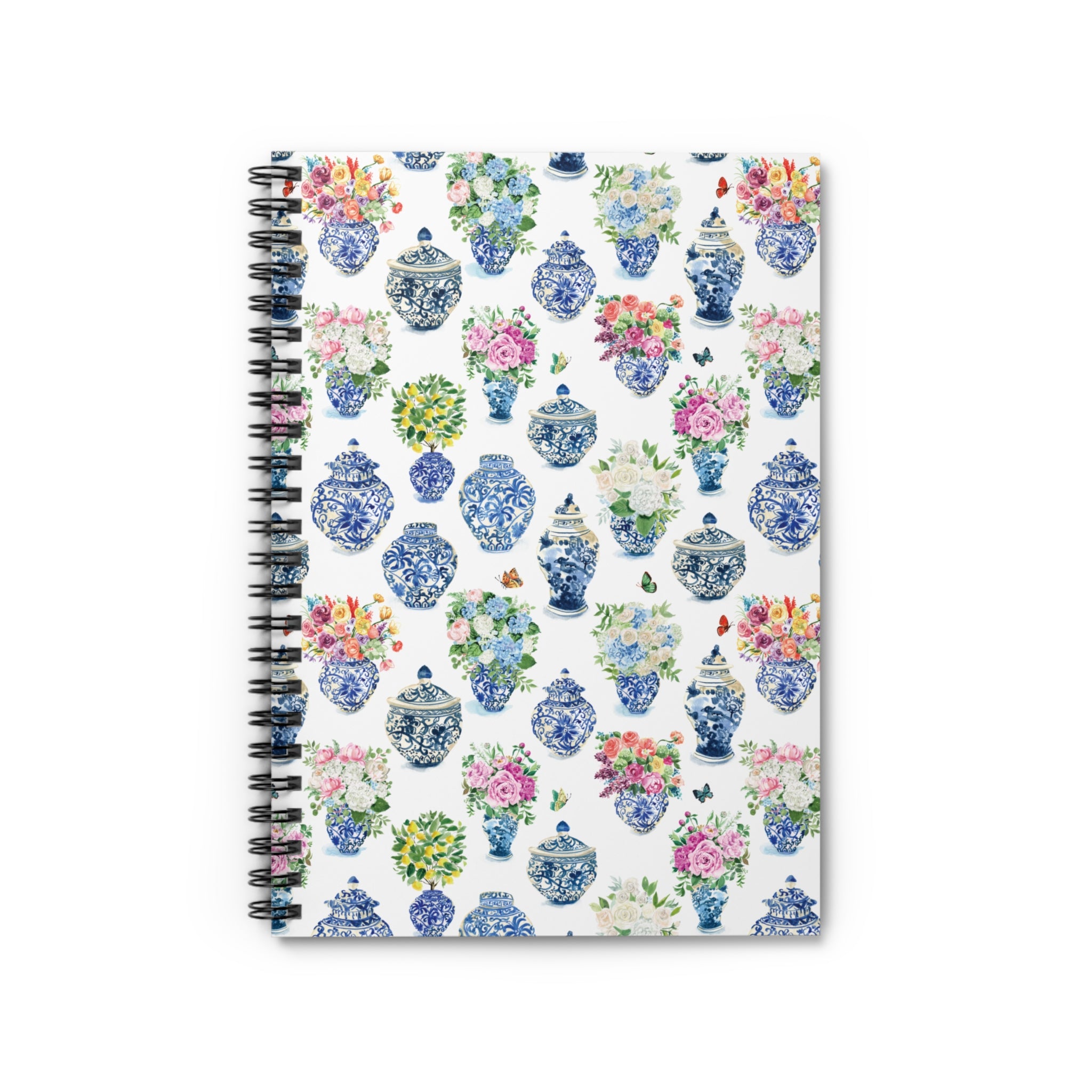 Watercolor Ginger Jar Bouquets Spiral Notebook