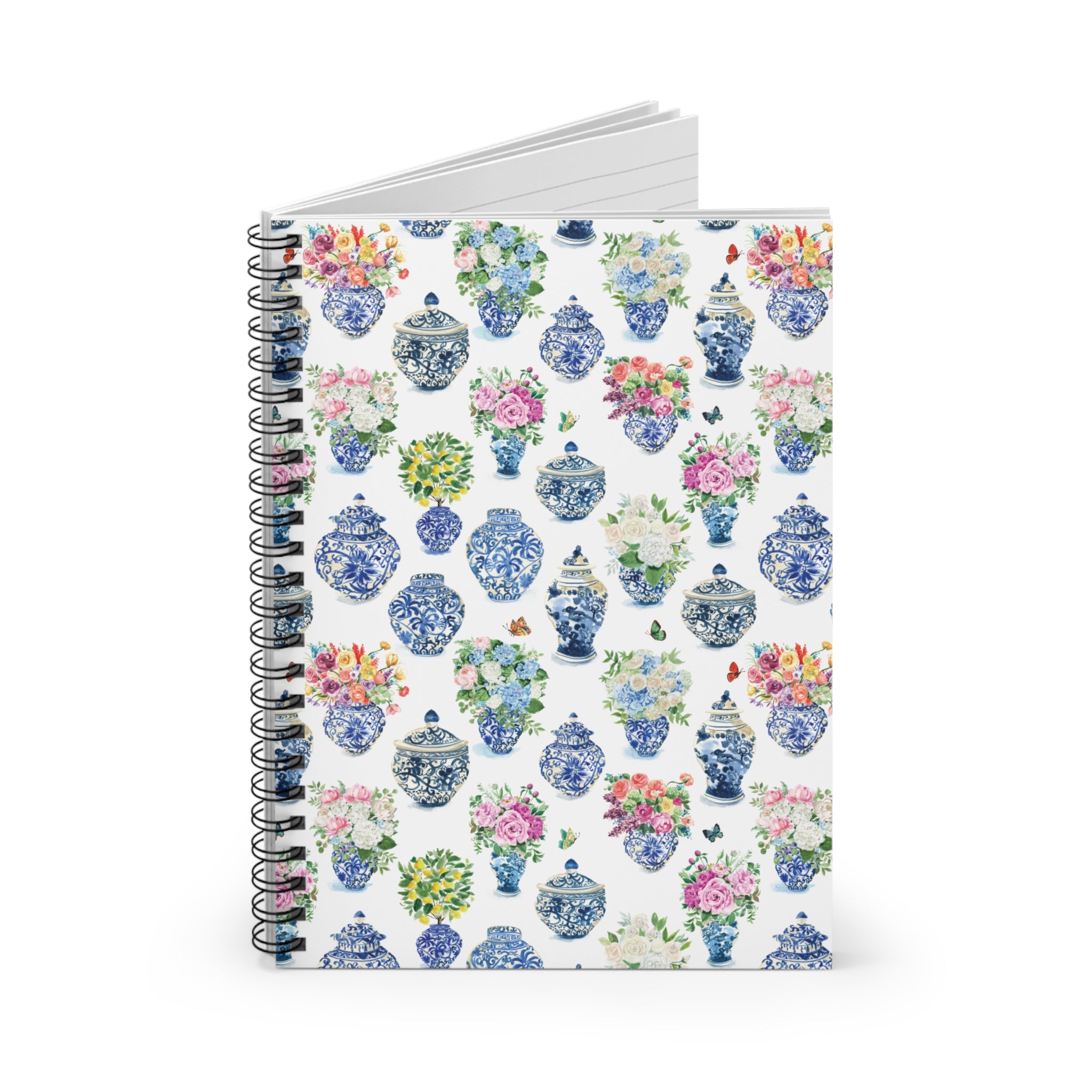 Watercolor Ginger Jar Bouquets Spiral Notebook