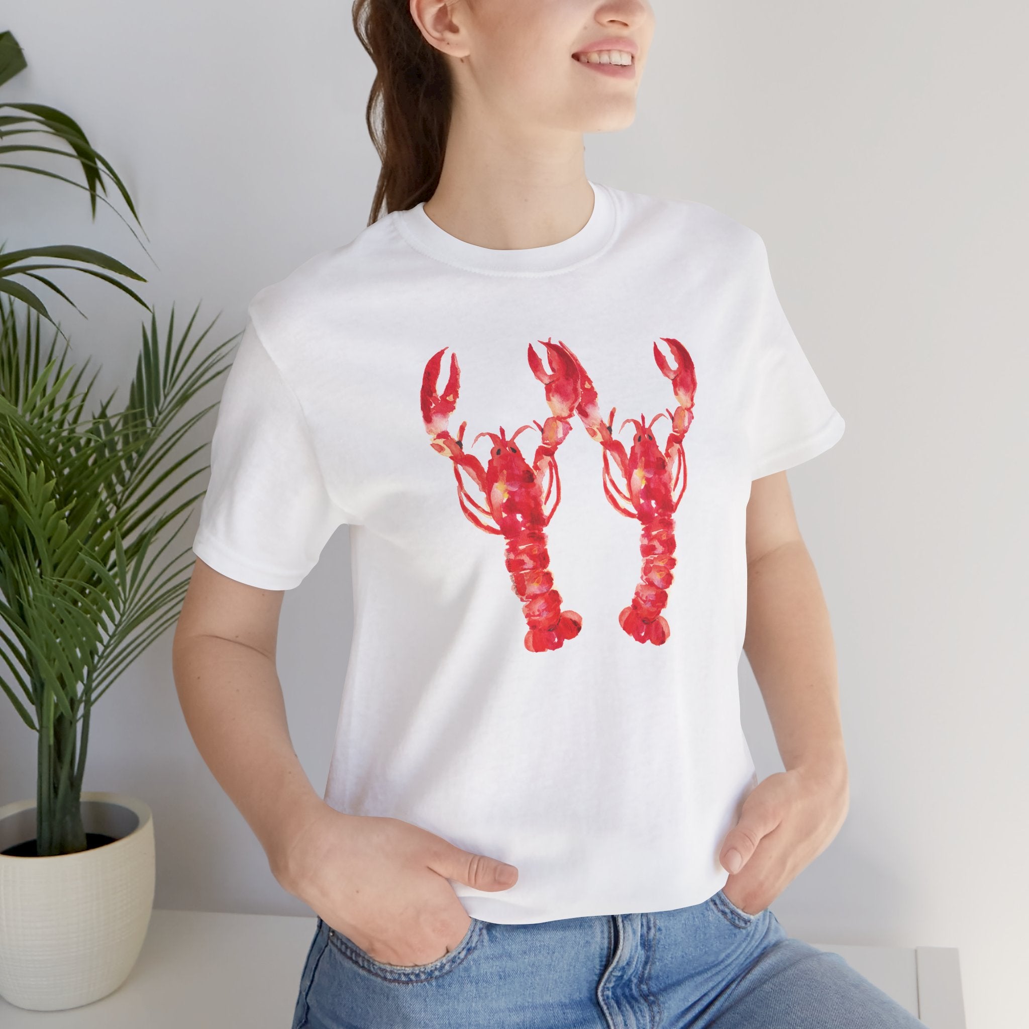 Watercolor Lobsters Unisex Jersey Short Sleeve T-shirt - Nautical Shirt