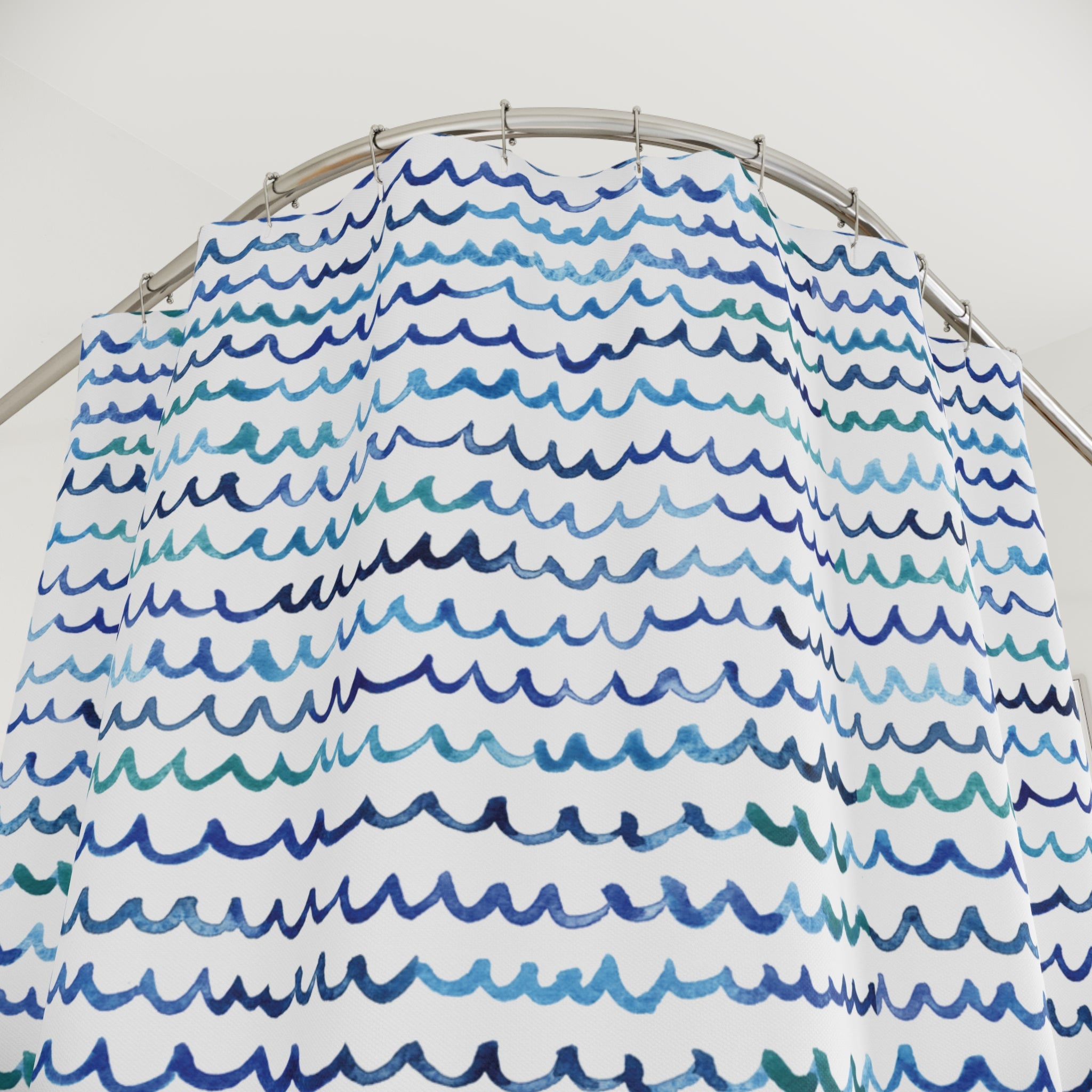 Watercolor Nautical Waves Coastal Beachy Shower Curtain