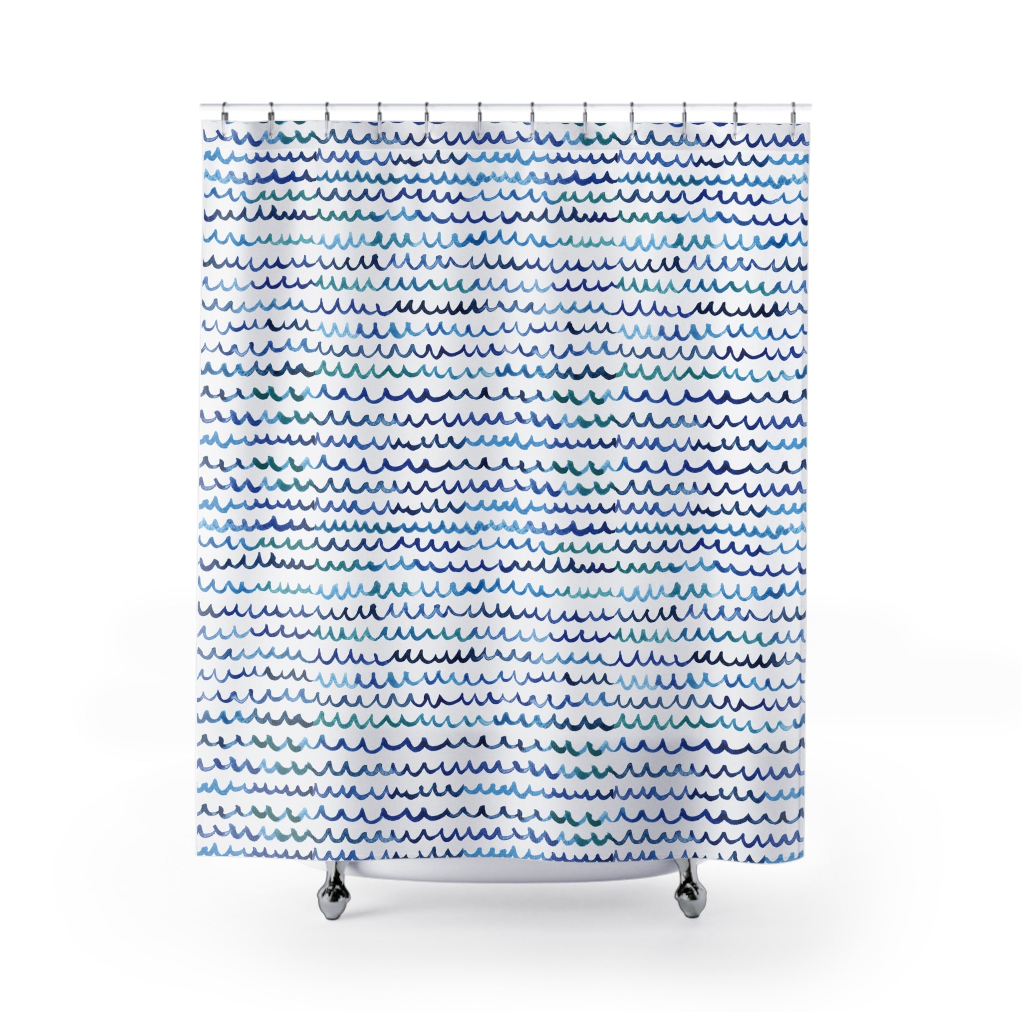 Watercolor Nautical Waves Coastal Beachy Shower Curtain